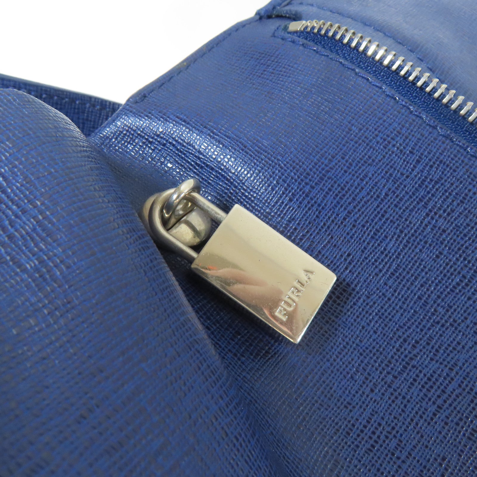 Furla 牛皮皮革2 Way Shoulder Bag銀扣手挽肩背兩用袋藍色