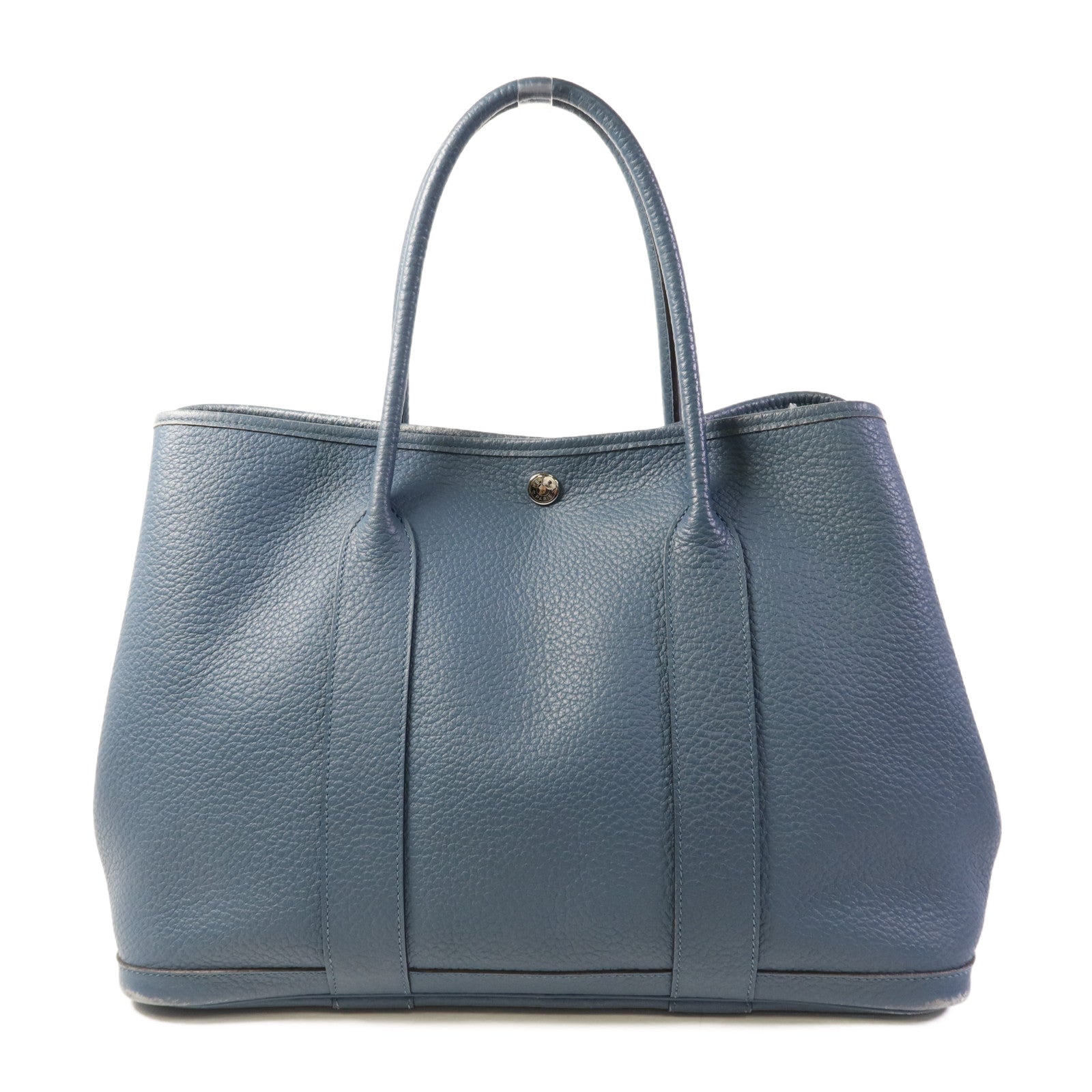 HERMES Negonda皮革Garden Party PM銀扣手挽袋Bleu Agate