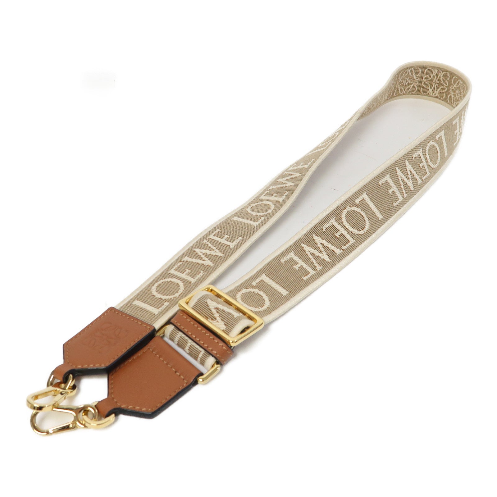 LOEWE 帆布Shoulder Strap金扣肩帶米色