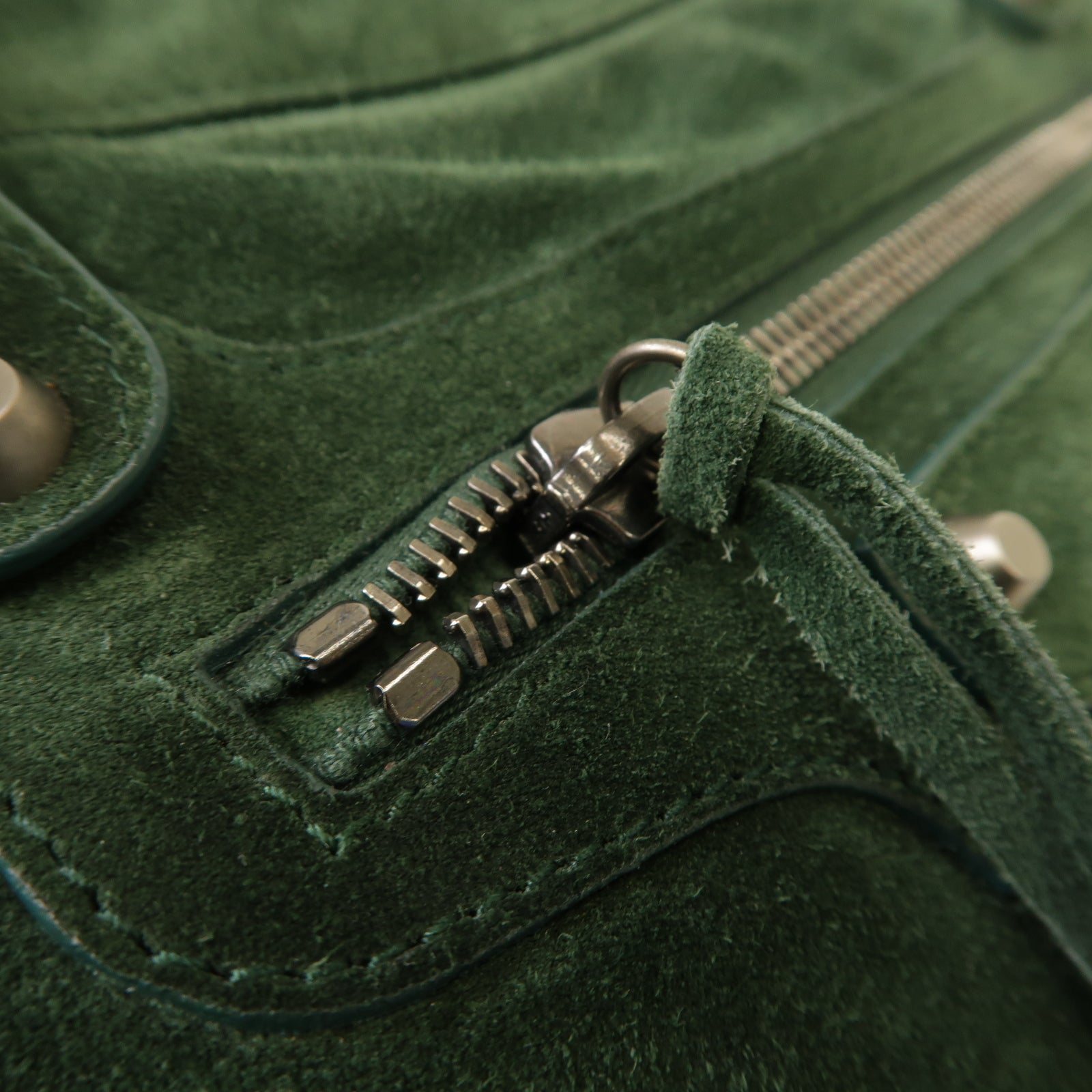 BALENCIAGA 麂皮皮革The Velo銀扣手挽肩背兩用袋綠色