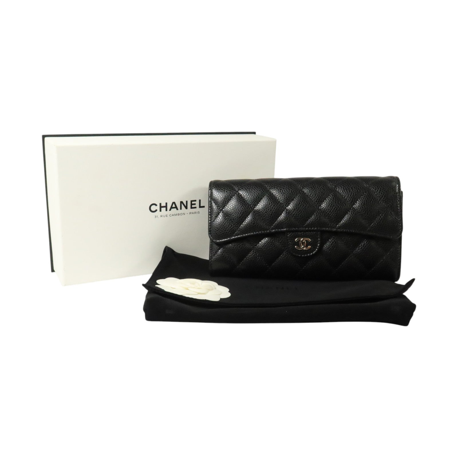 CHANEL 牛皮皮革Classic Long Flap Wallet銀扣長錢包