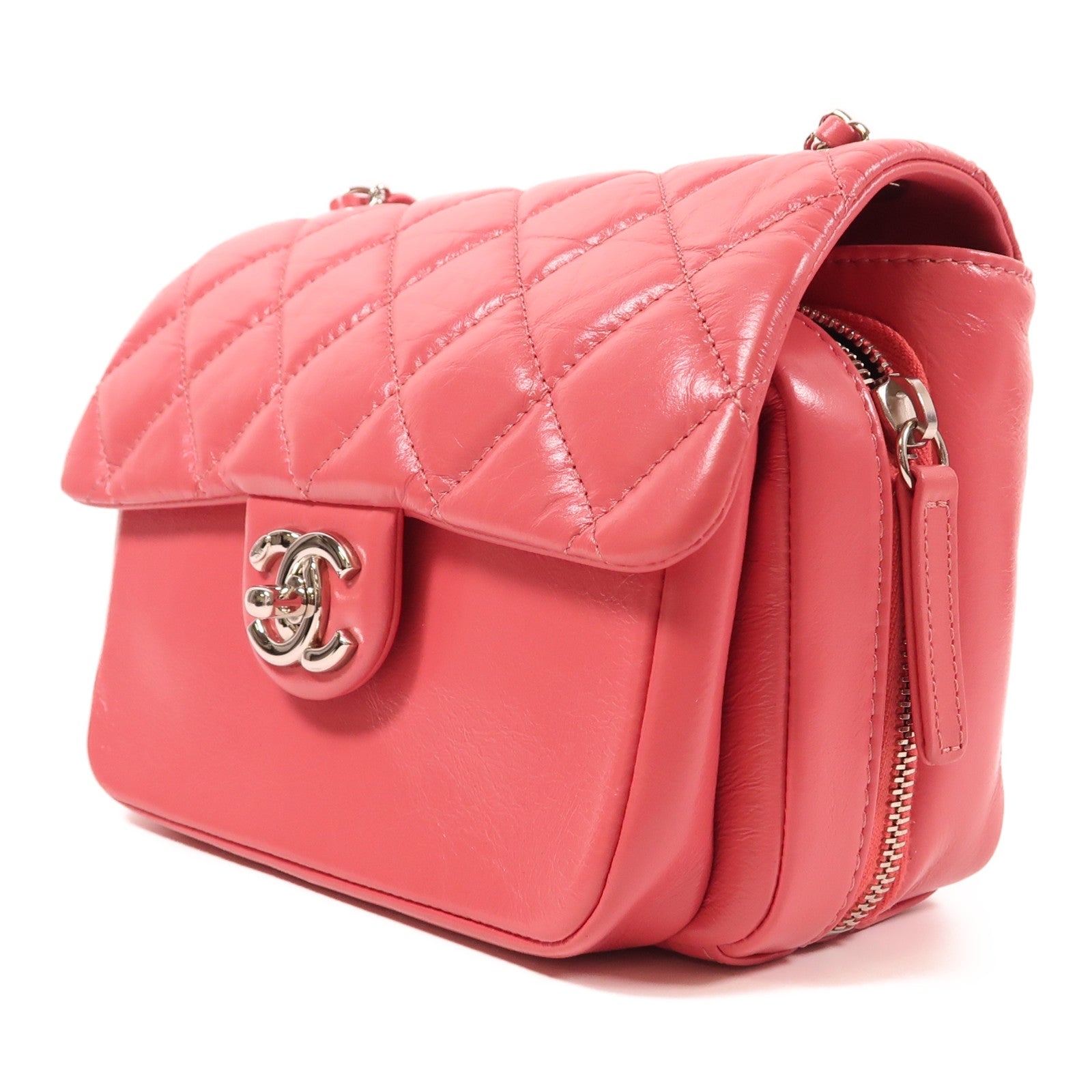 CHANEL 羊皮皮革Shoulder Bag銀扣鏈帶肩背袋