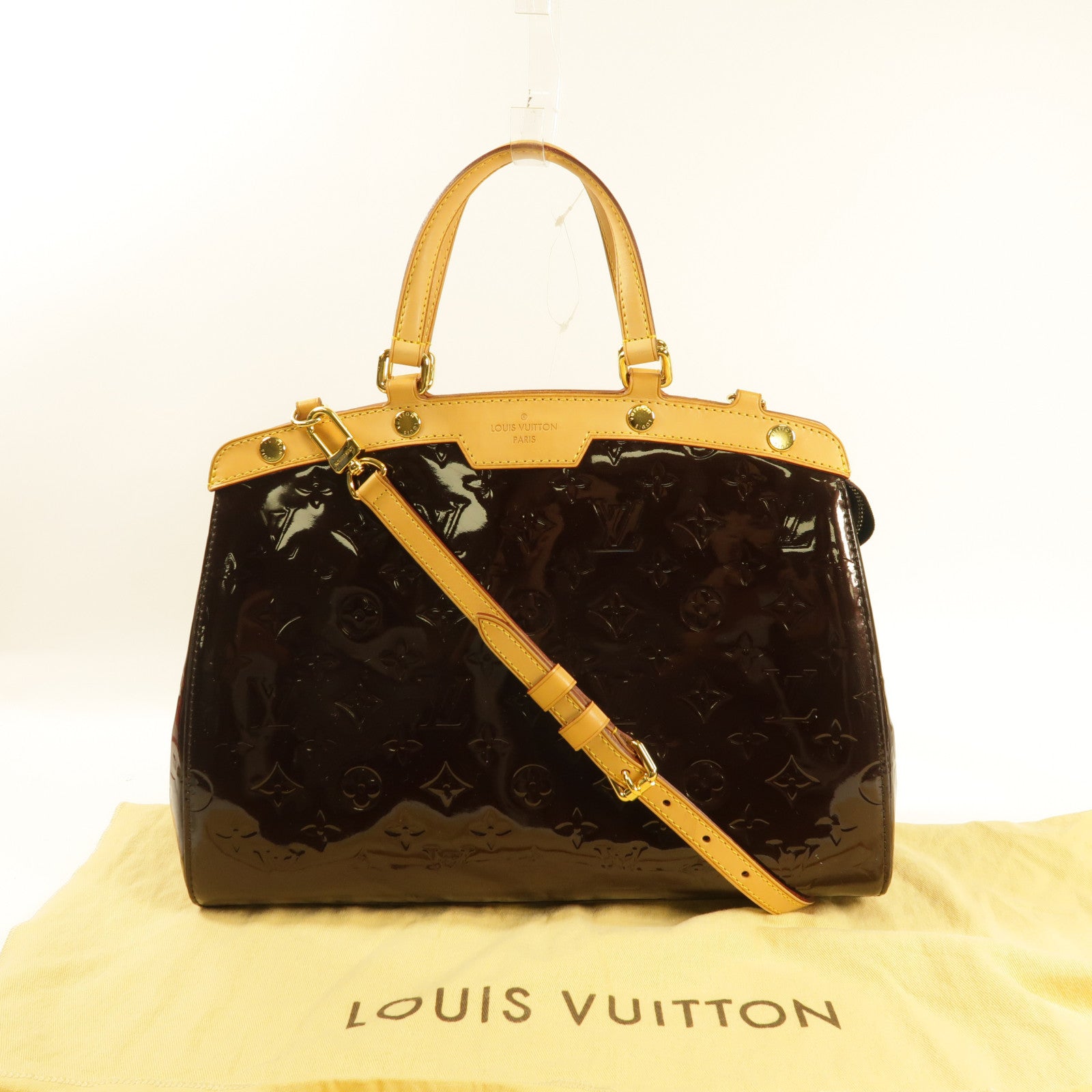 LOUIS VUITTON Monogram Vernis Brera MM金扣手挽肩背兩用袋酒紅色