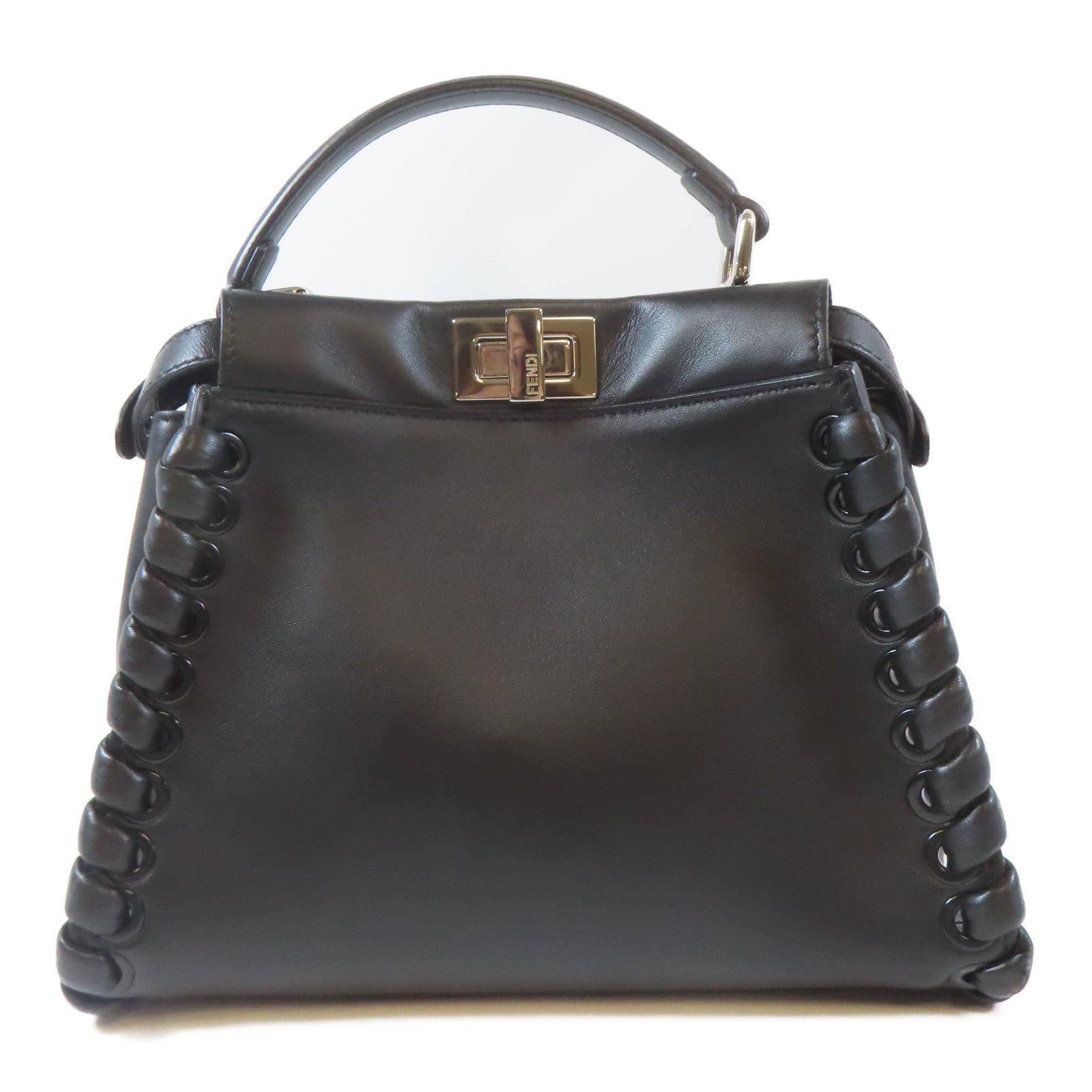 FENDI 牛皮皮革Peekaboo銀扣手挽肩背兩用袋黑色