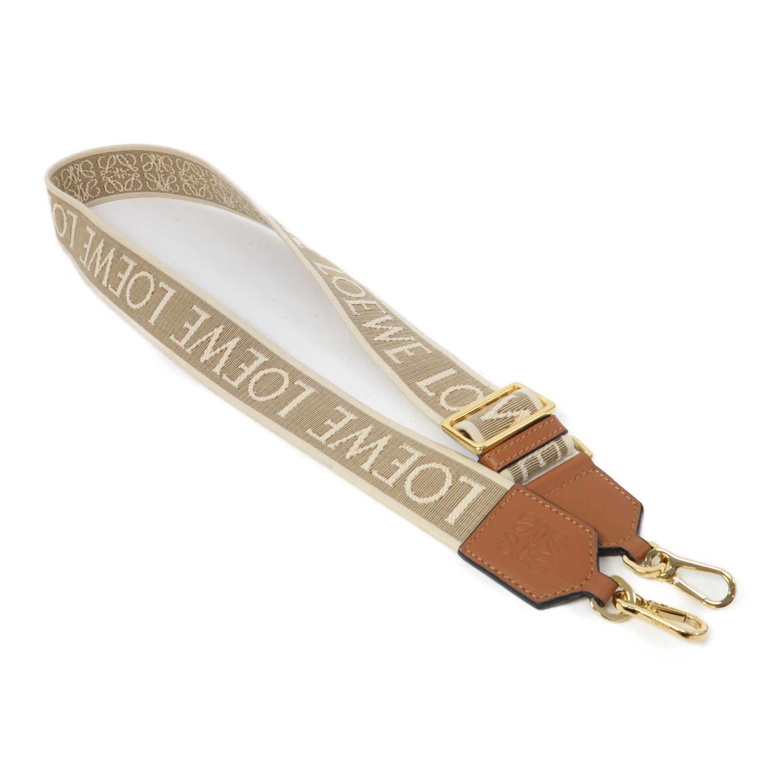 LOEWE 帆布Shoulder Strap金扣肩帶米色