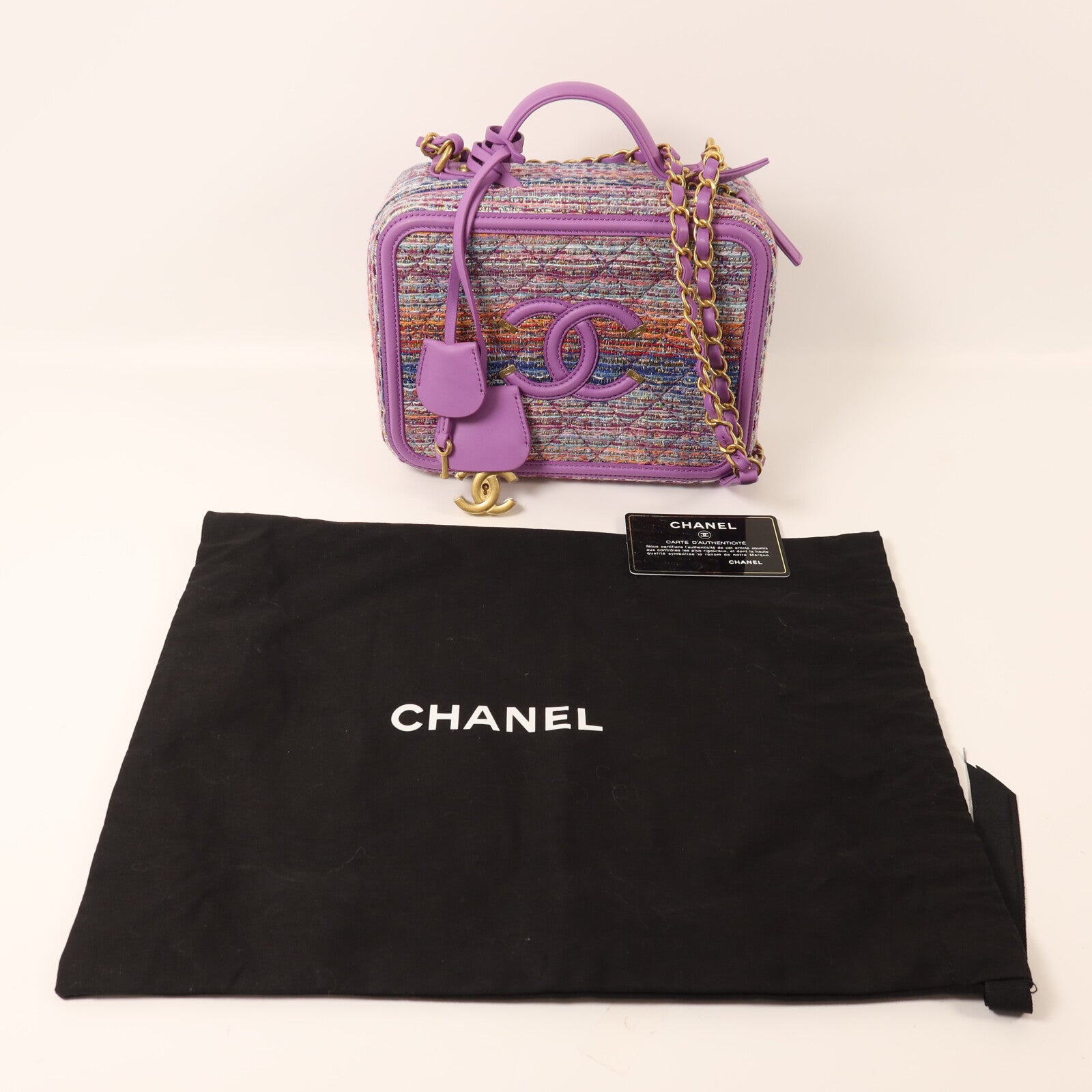 CHANEL Tweed Medium Vanity Case金扣鏈帶手挽肩背兩用袋