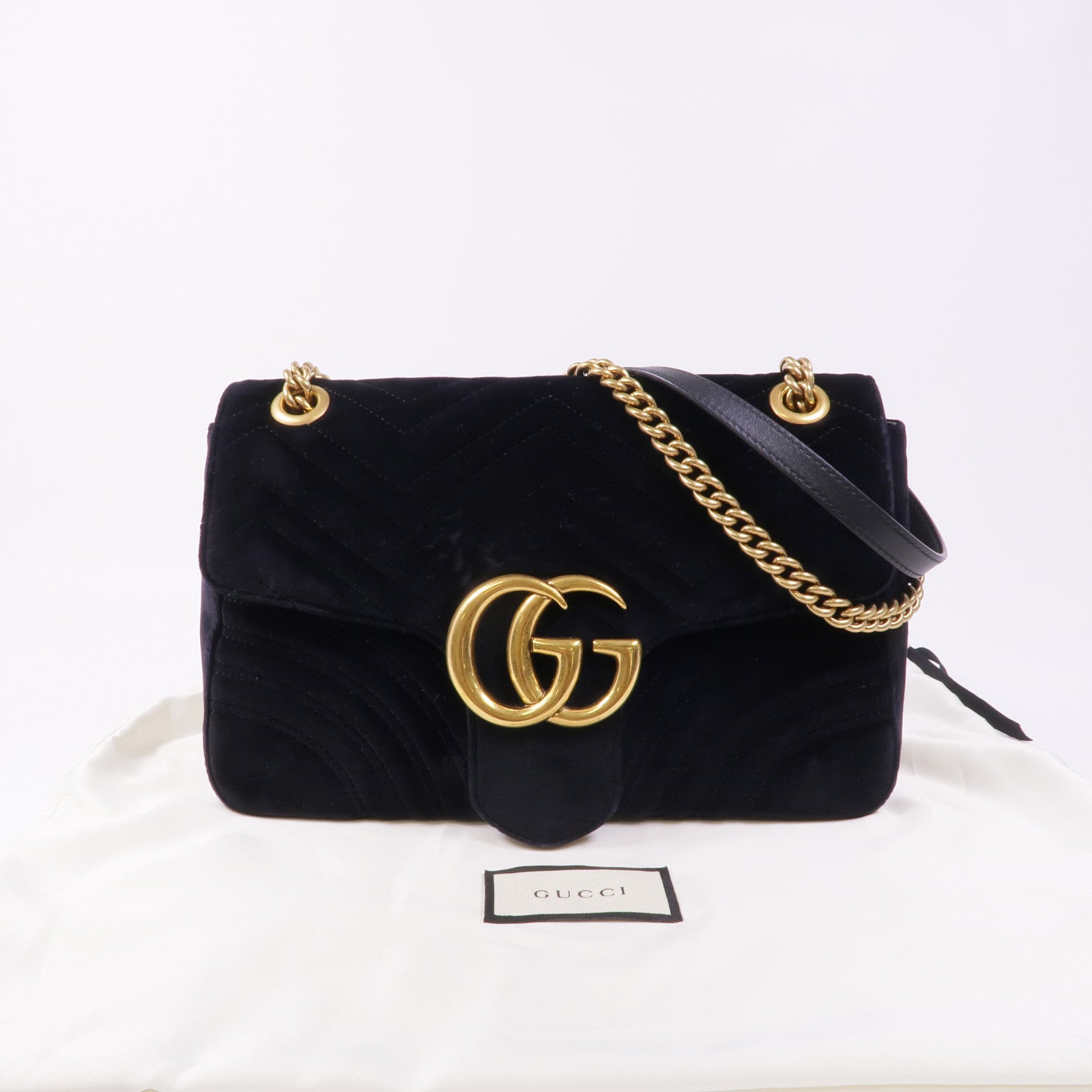 GUCCI 天鵝絨GG Marmont金扣鏈帶肩背袋