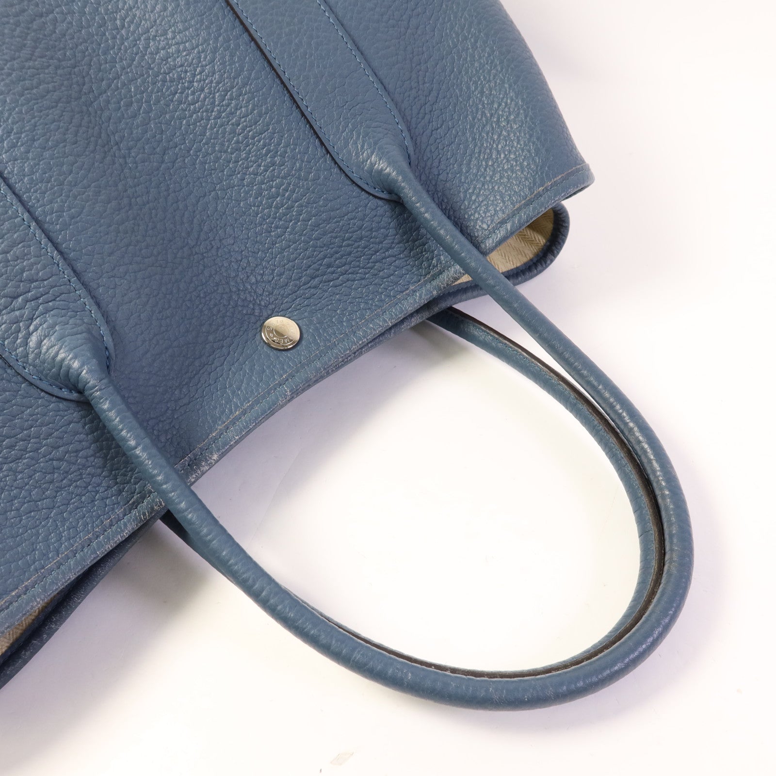 HERMES Negonda皮革Garden Party PM銀扣手挽袋Bleu Agate