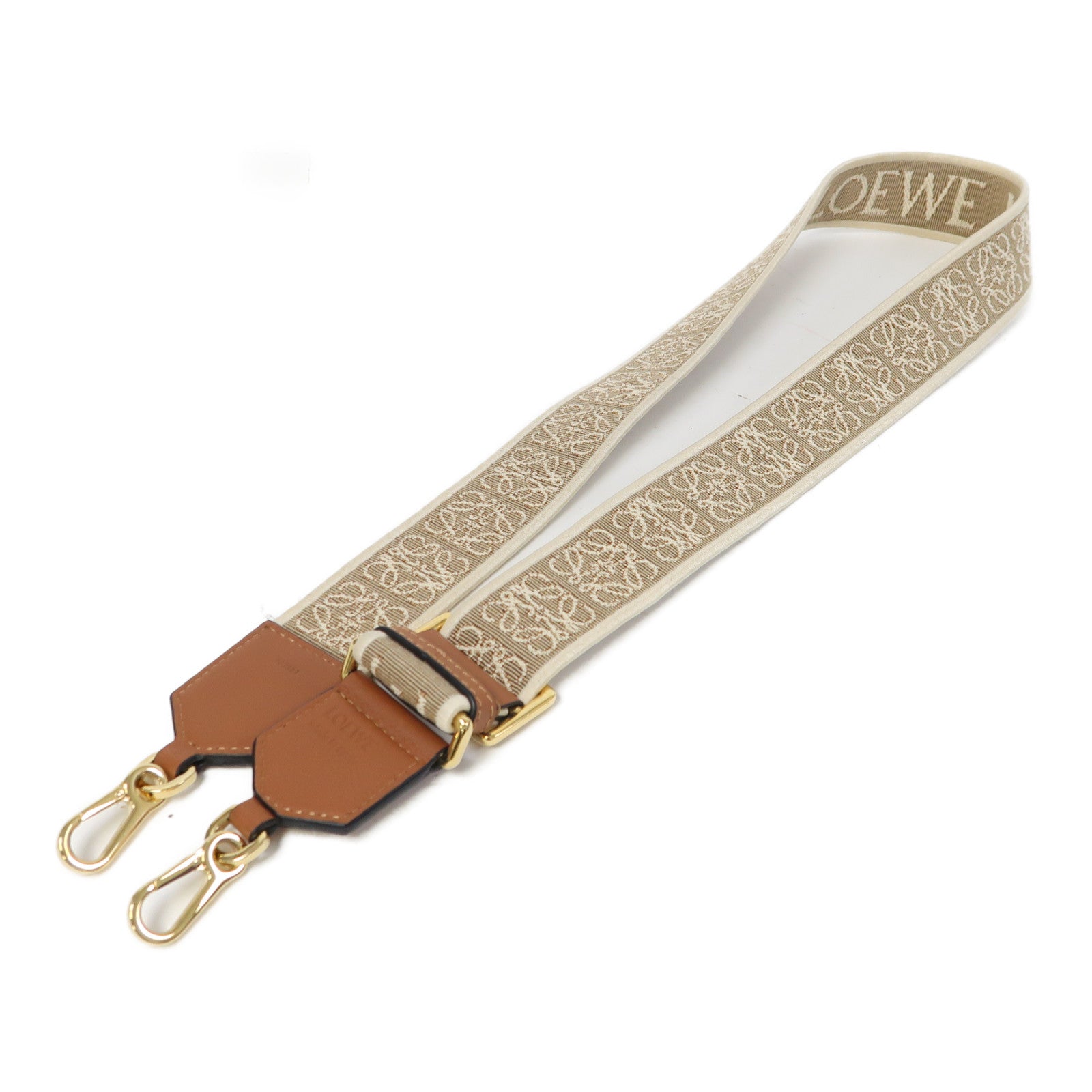 LOEWE 帆布Shoulder Strap金扣肩帶米色