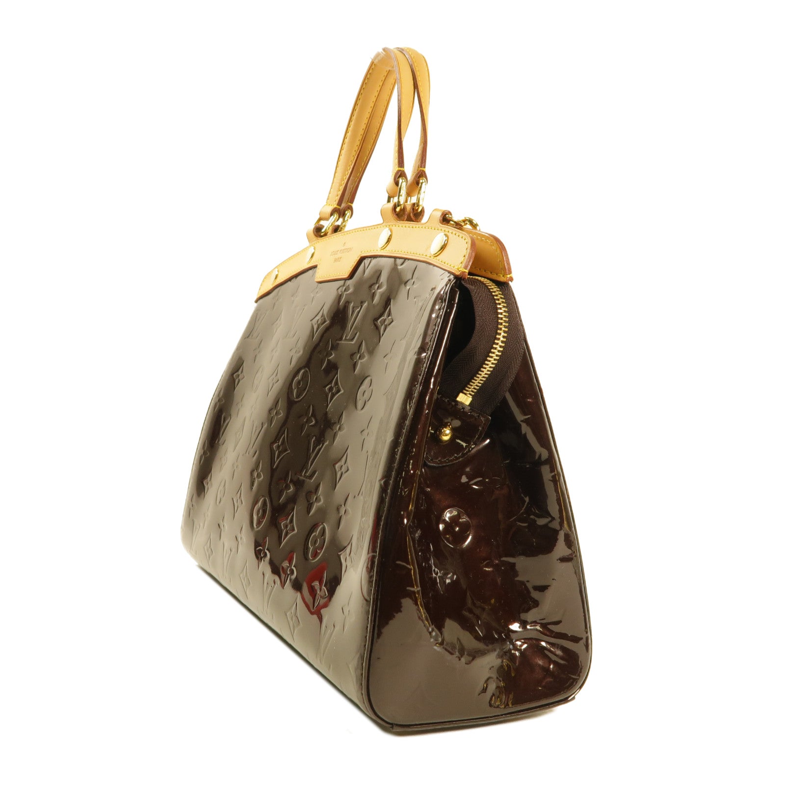 LOUIS VUITTON Monogram Vernis Brera MM金扣手挽肩背兩用袋酒紅色