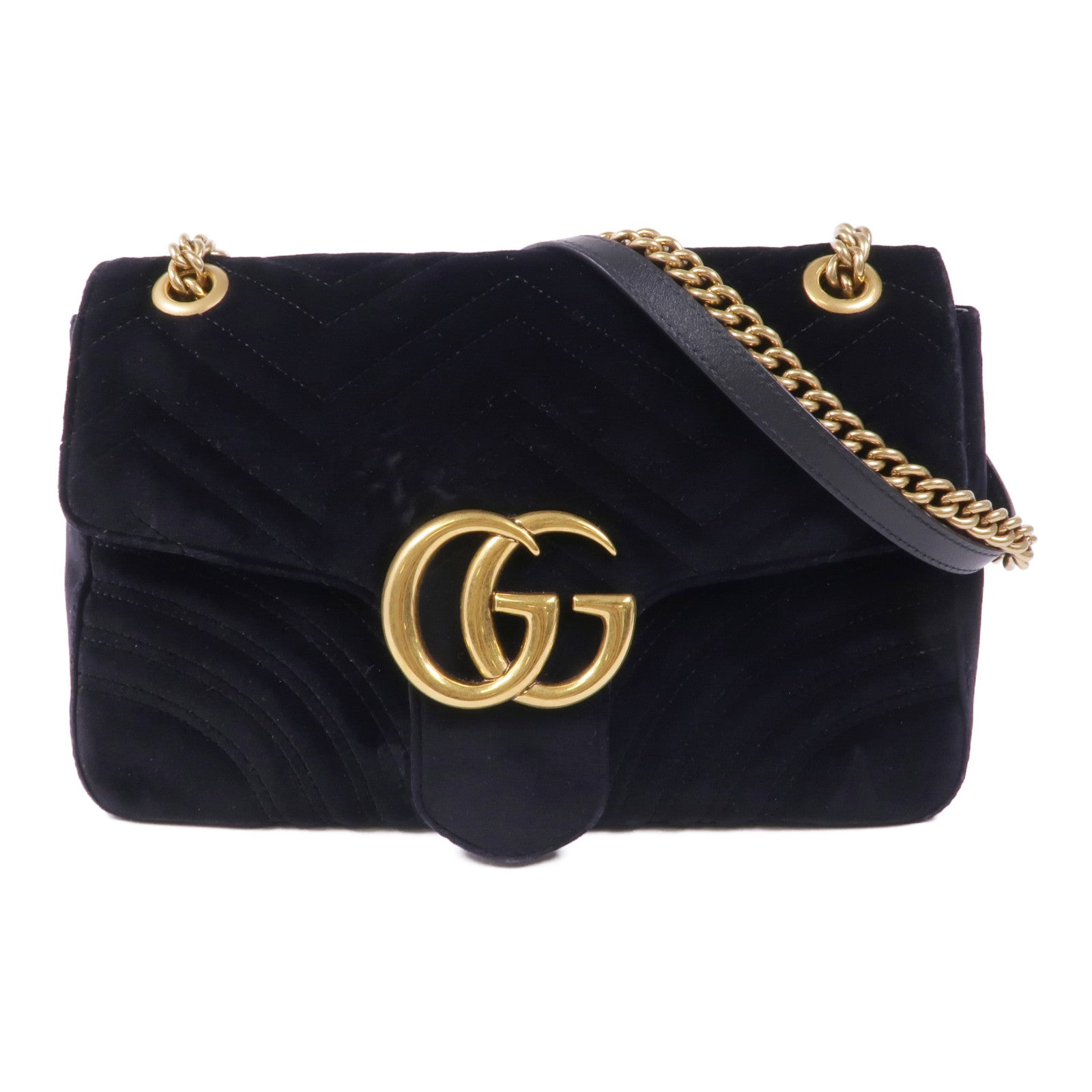 GUCCI 天鵝絨GG Marmont金扣鏈帶肩背袋