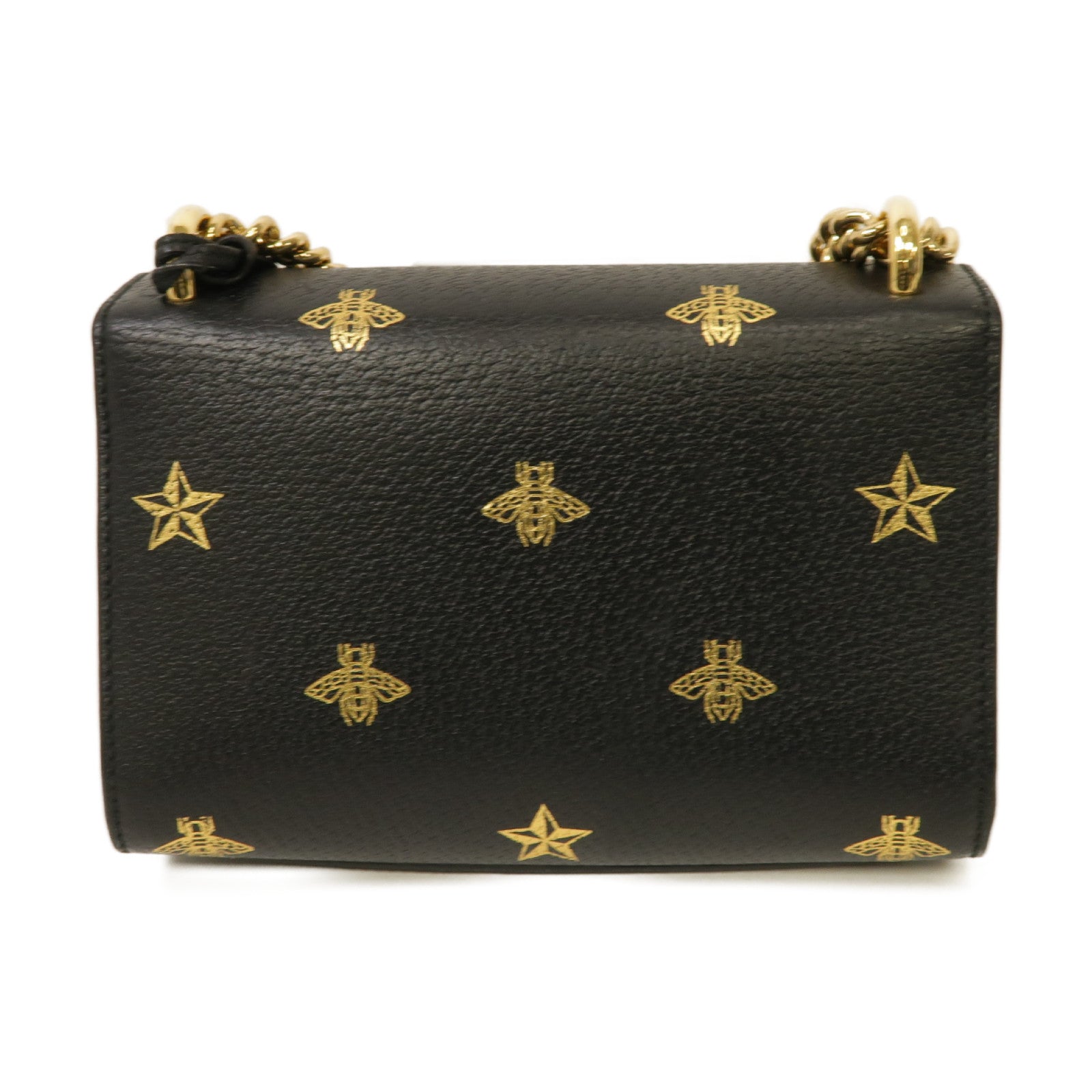 GUCCI 牛皮皮革Padlock Bee Star金扣鏈帶肩背袋黑色