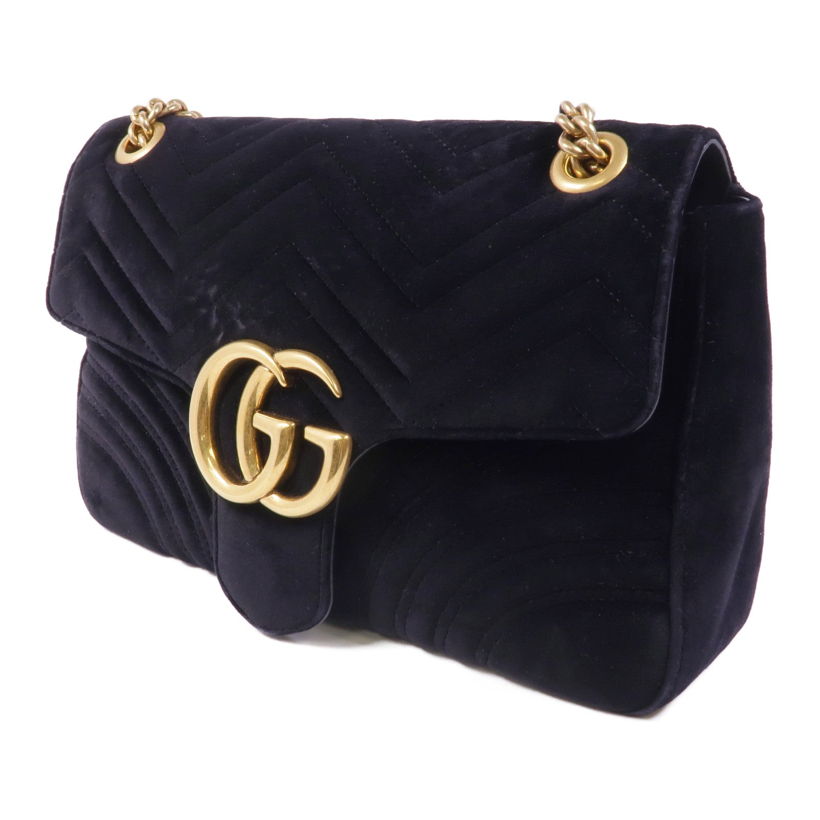 GUCCI 天鵝絨GG Marmont金扣鏈帶肩背袋