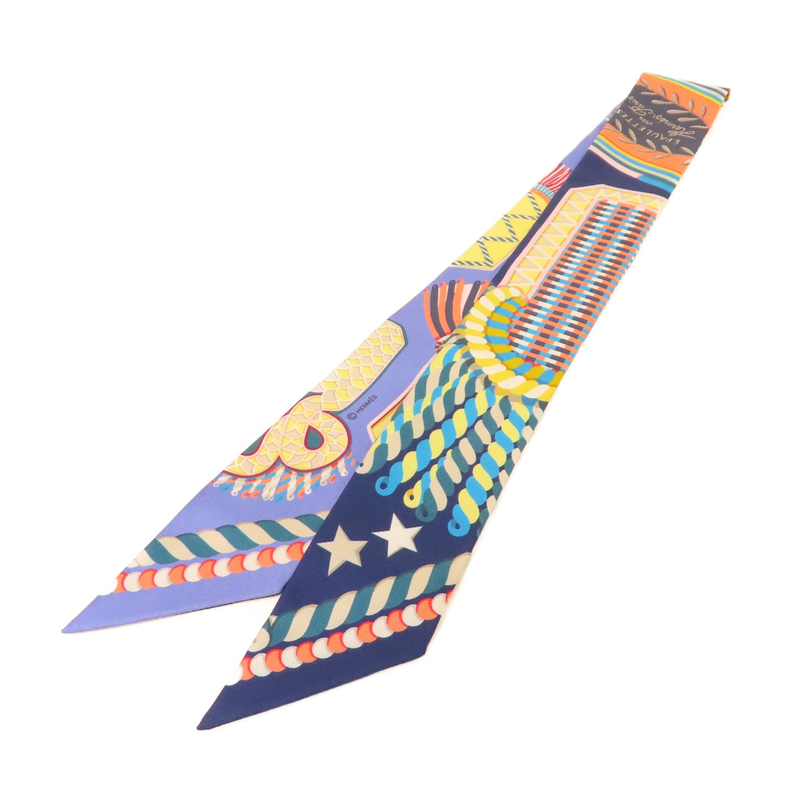 HERMES 【激減優惠】絲質Twilly絲巾寶藍色/藍色/彩色