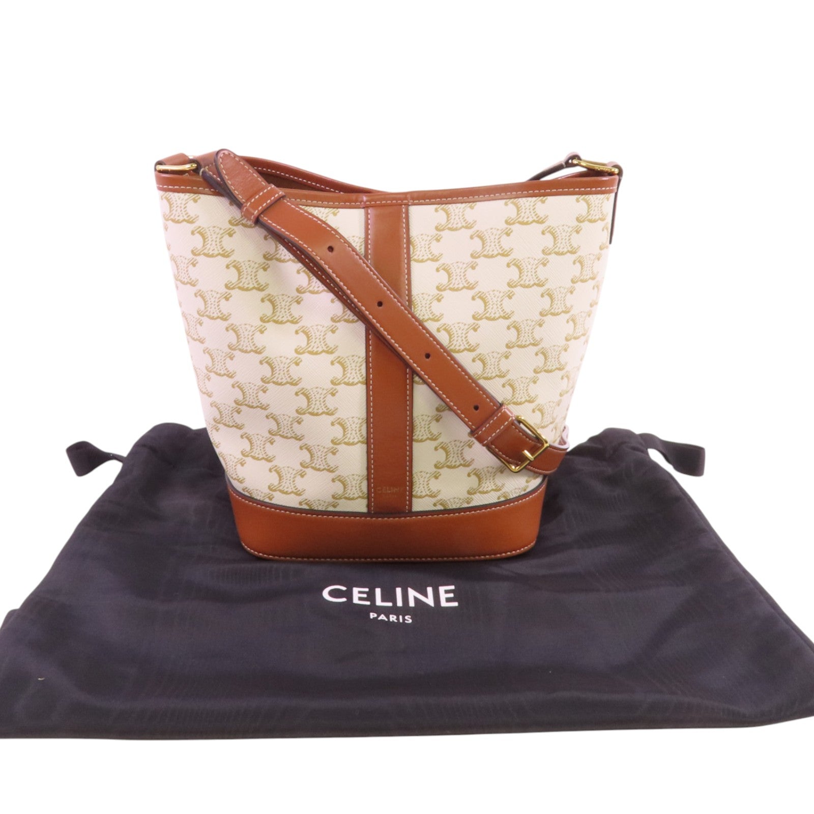 CELINE 塗層帆布Triomphe Small Bucket金扣肩背袋