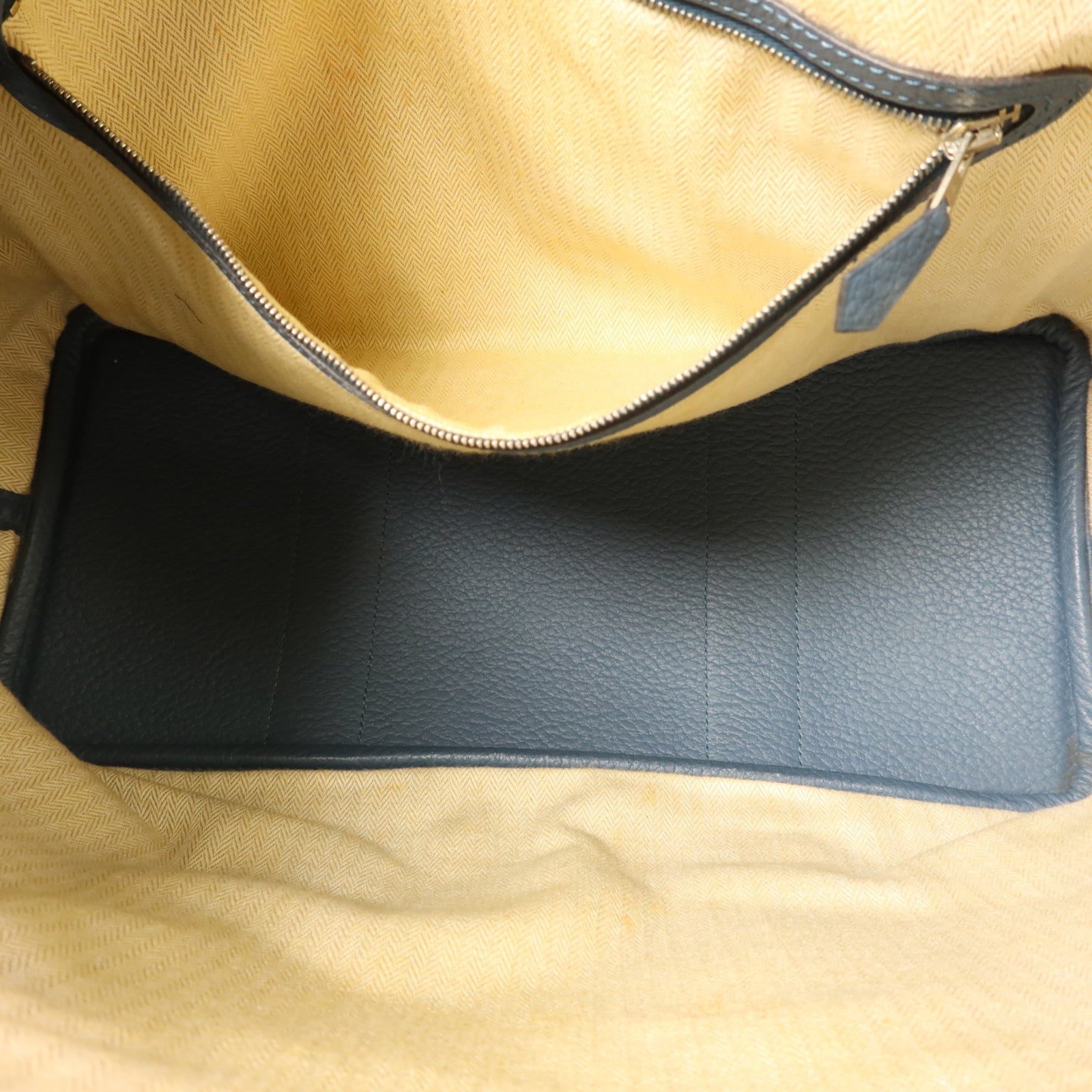 HERMES Negonda皮革Garden Party PM銀扣手挽袋Bleu Agate