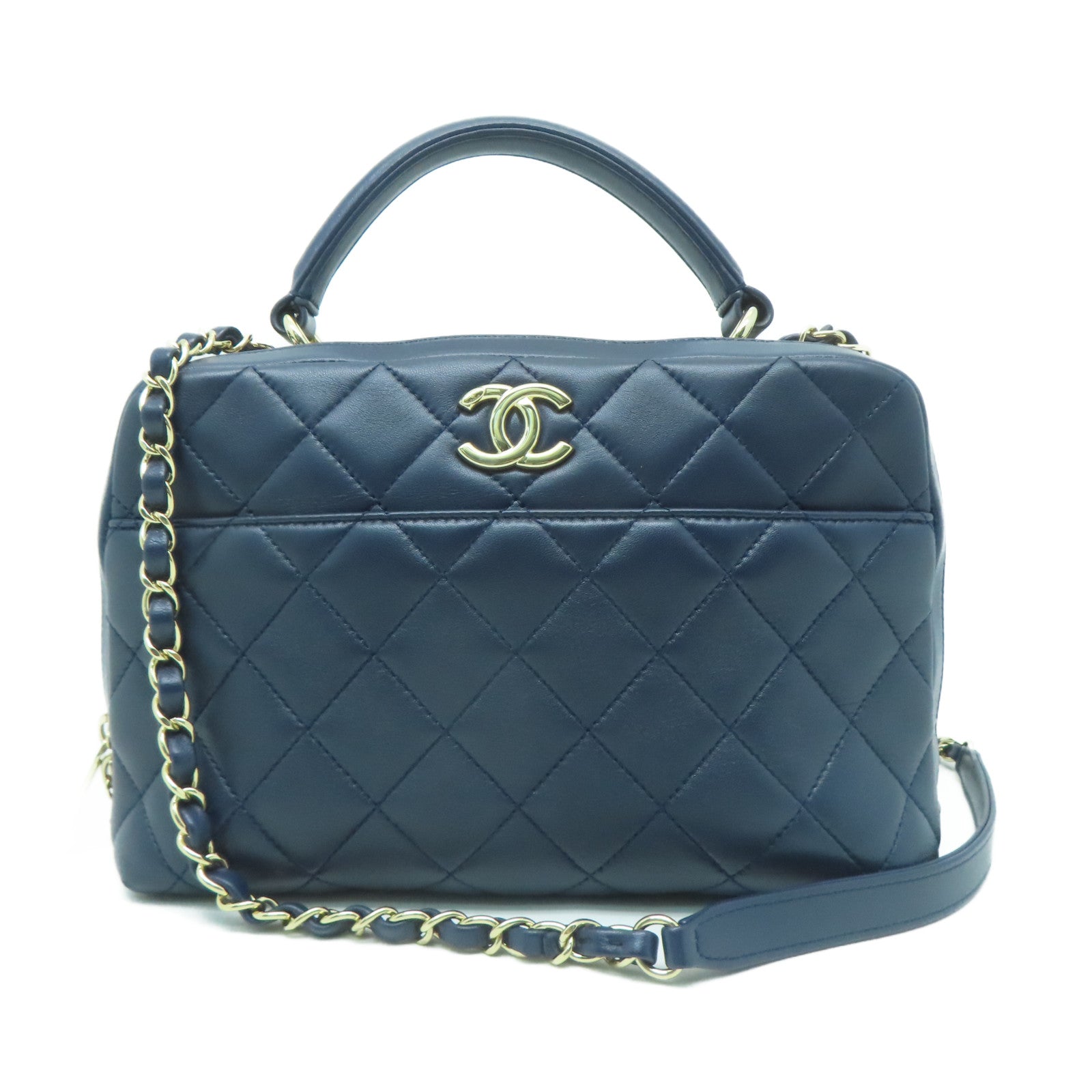 CHANEL 【激減優惠】菱格羊皮皮革Shoulder Bag金扣手挽肩背兩用袋藍色
