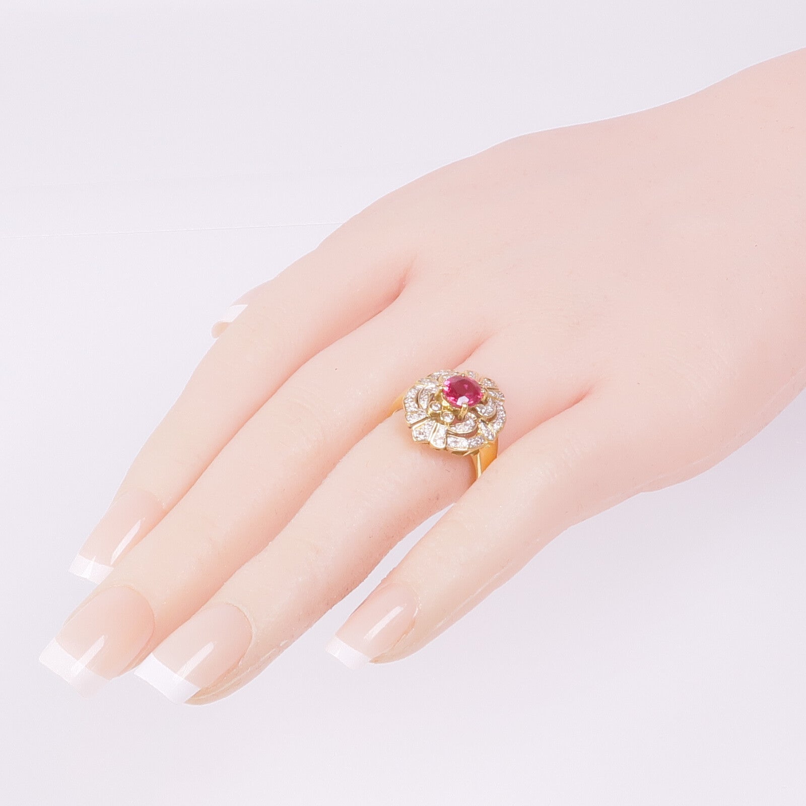 JEWELRY 18K黃金Ruby Diamond Ring紅寶石/鑽石US#6.75