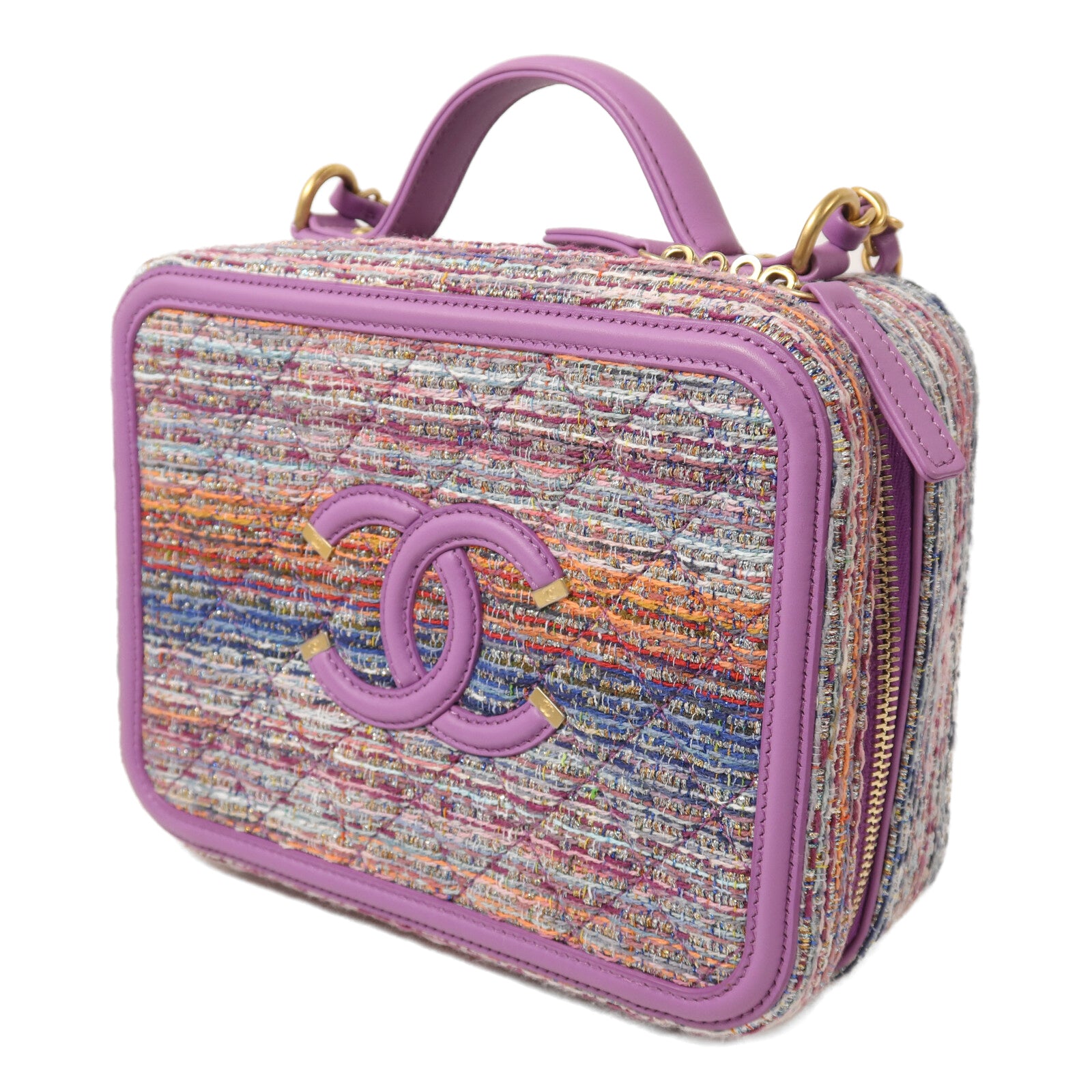 CHANEL Tweed Medium Vanity Case金扣鏈帶手挽肩背兩用袋