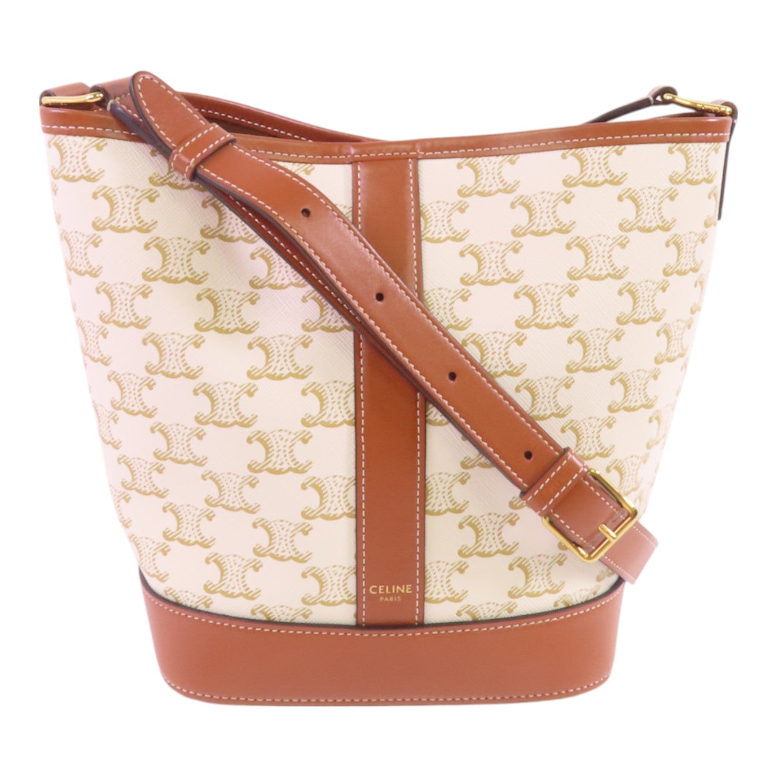 CELINE 塗層帆布Triomphe Small Bucket金扣肩背袋