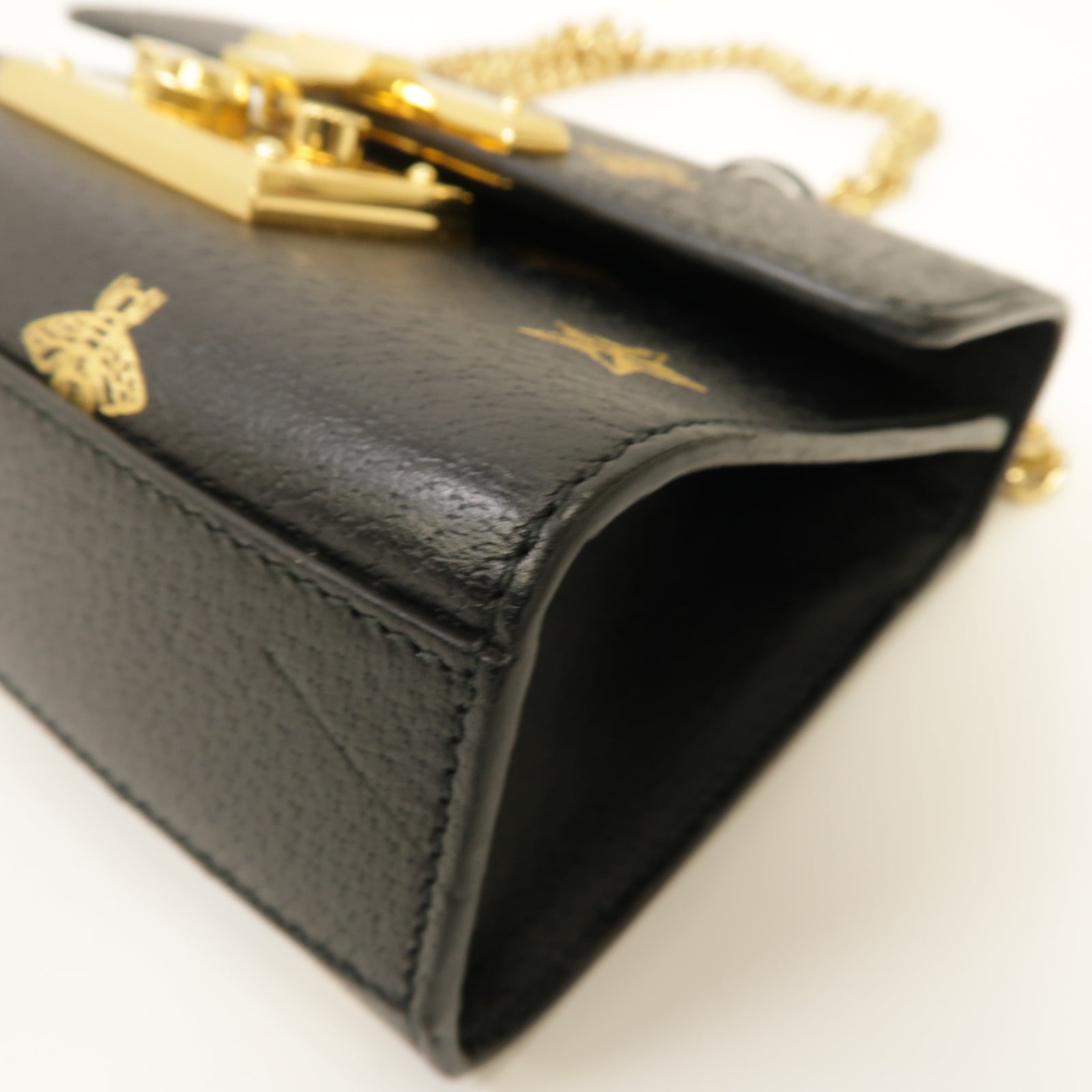GUCCI 牛皮皮革Padlock Bee Star金扣鏈帶肩背袋黑色