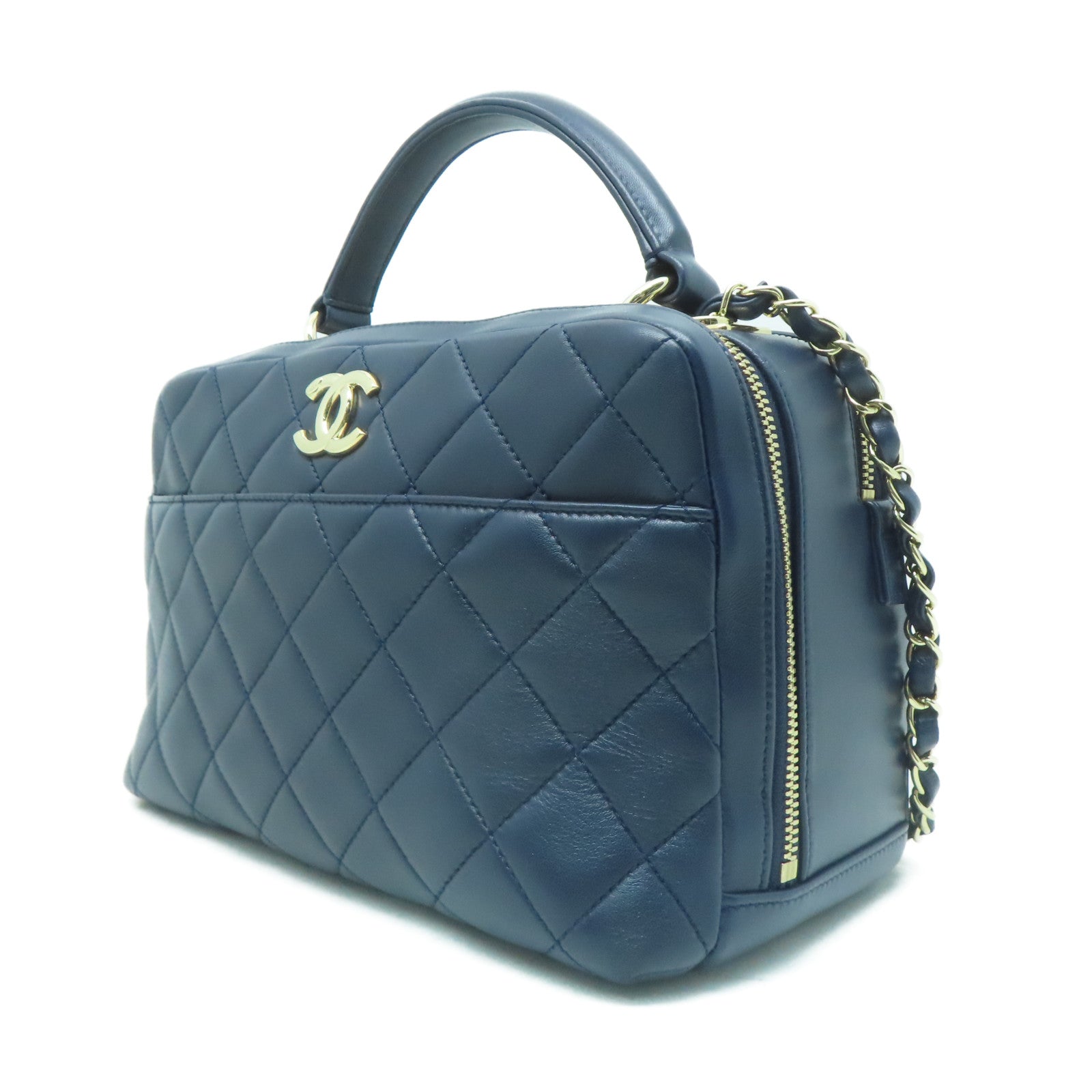 CHANEL 【激減優惠】菱格羊皮皮革Shoulder Bag金扣手挽肩背兩用袋藍色