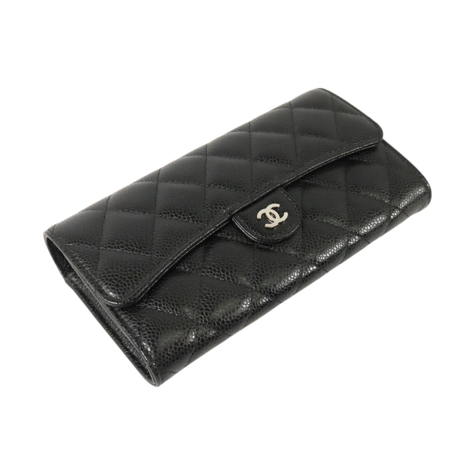 CHANEL 牛皮皮革Classic Long Flap Wallet銀扣長錢包