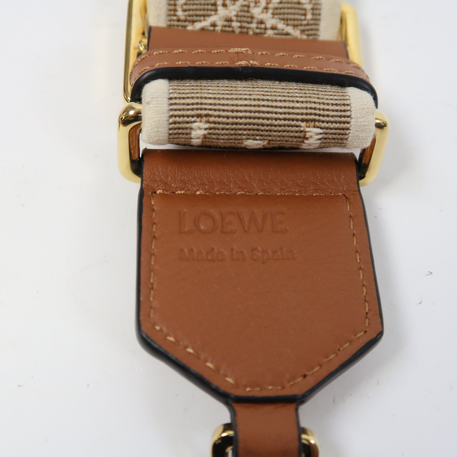 LOEWE 帆布Shoulder Strap金扣肩帶米色