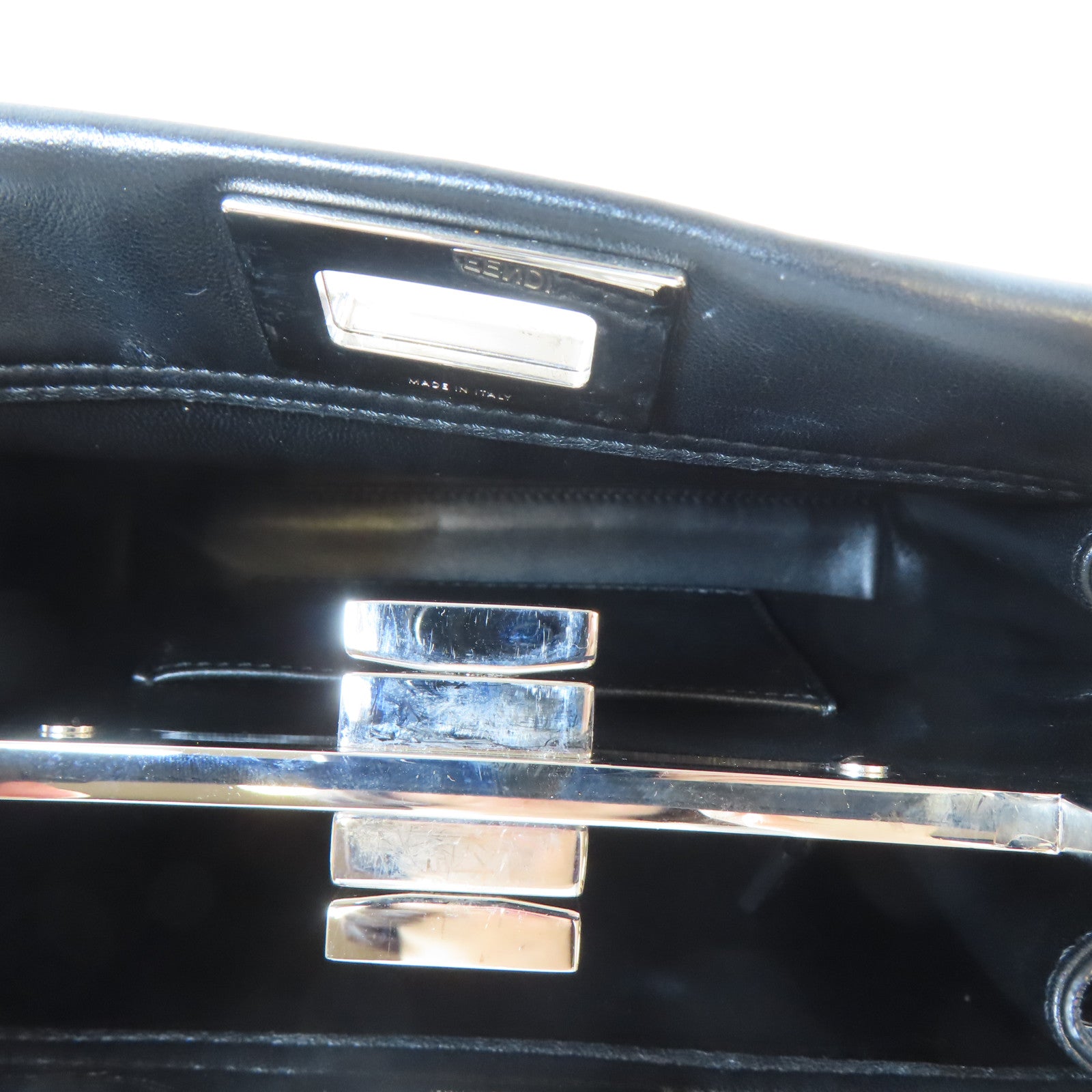 FENDI 牛皮皮革Peekaboo銀扣手挽肩背兩用袋黑色