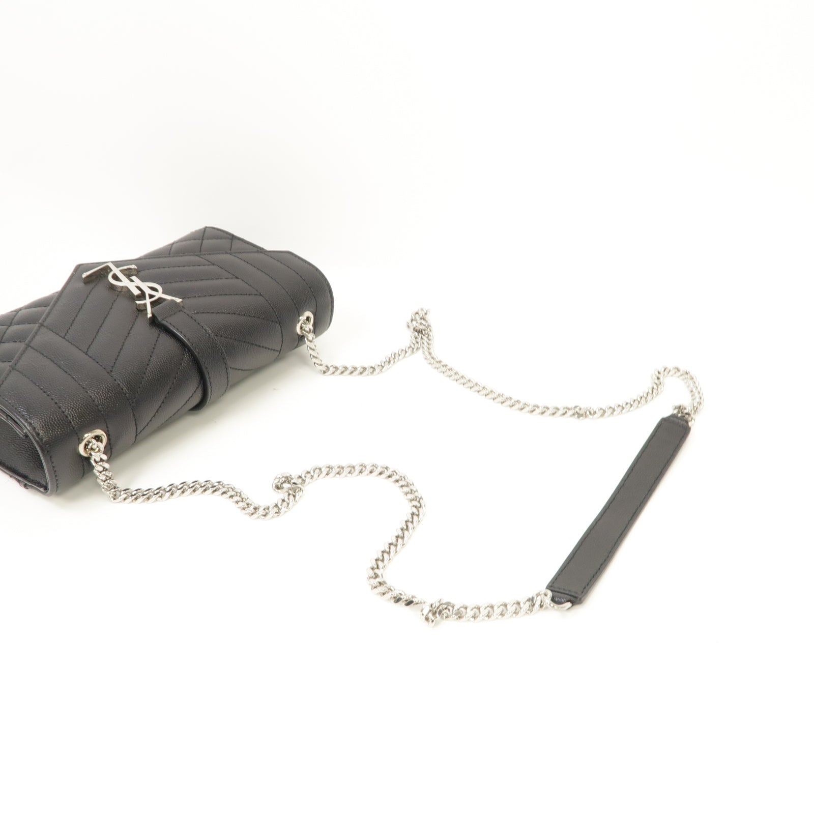 SAINT LAURENT 牛皮皮革Envelope Small銀扣鏈帶肩背袋黑色