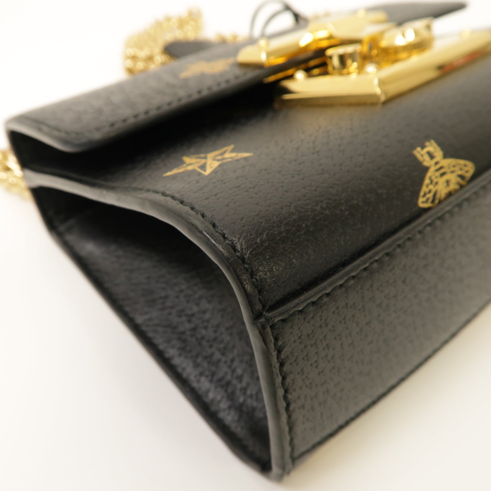 GUCCI 牛皮皮革Padlock Bee Star金扣鏈帶肩背袋黑色