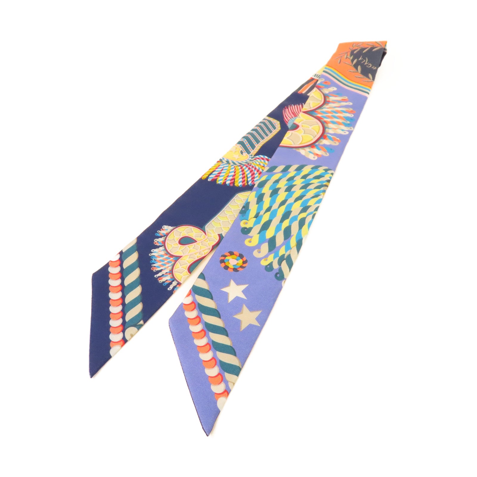 HERMES 【激減優惠】絲質Twilly絲巾寶藍色/藍色/彩色