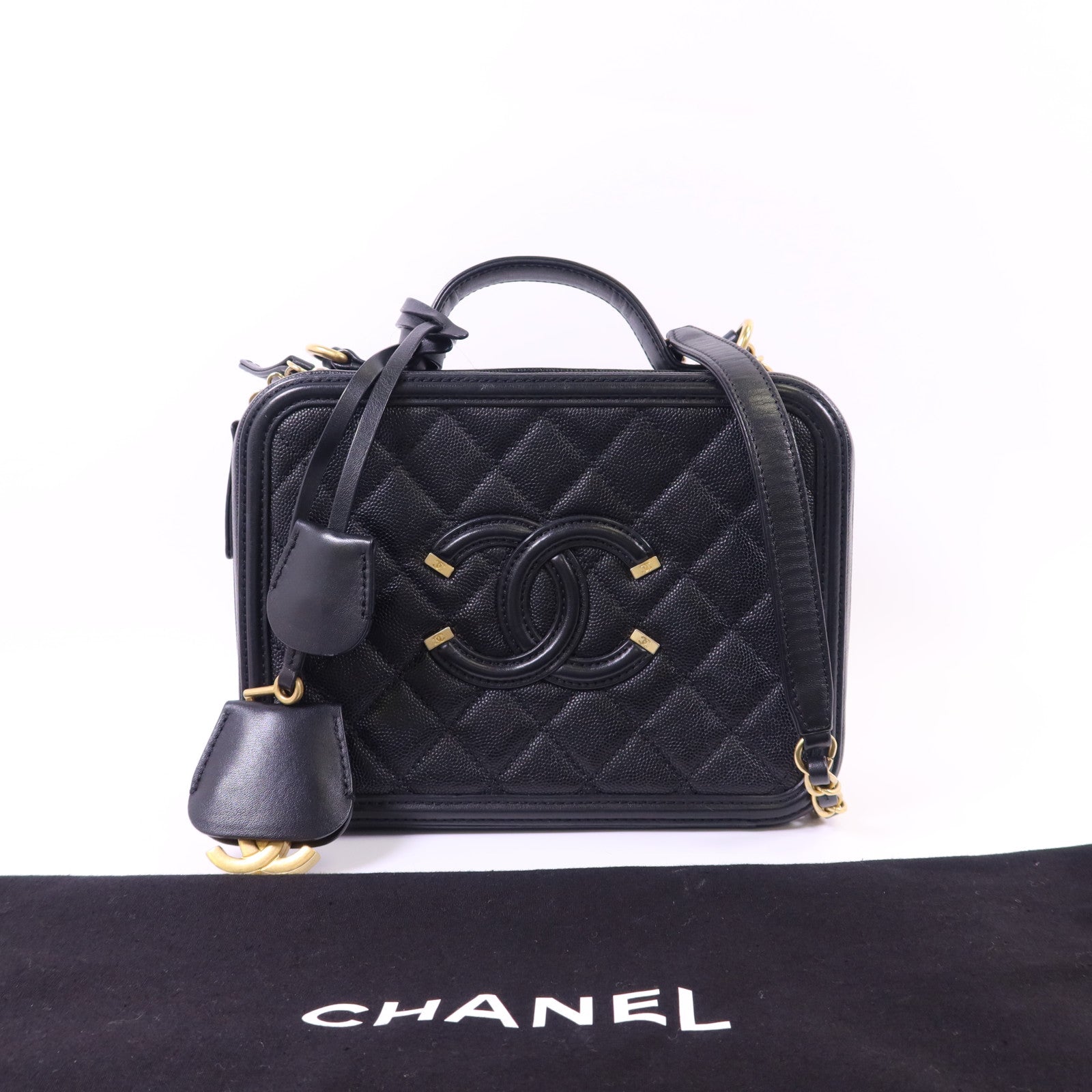 CHANEL 牛皮皮革Vanity Case Bag金扣手挽肩背兩用袋