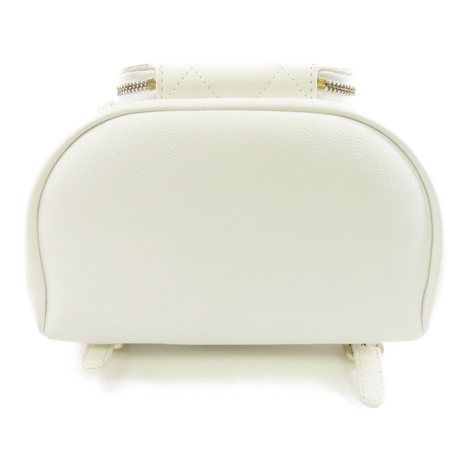 CHANEL 菱格Caviar皮革Backpack金扣背包白色