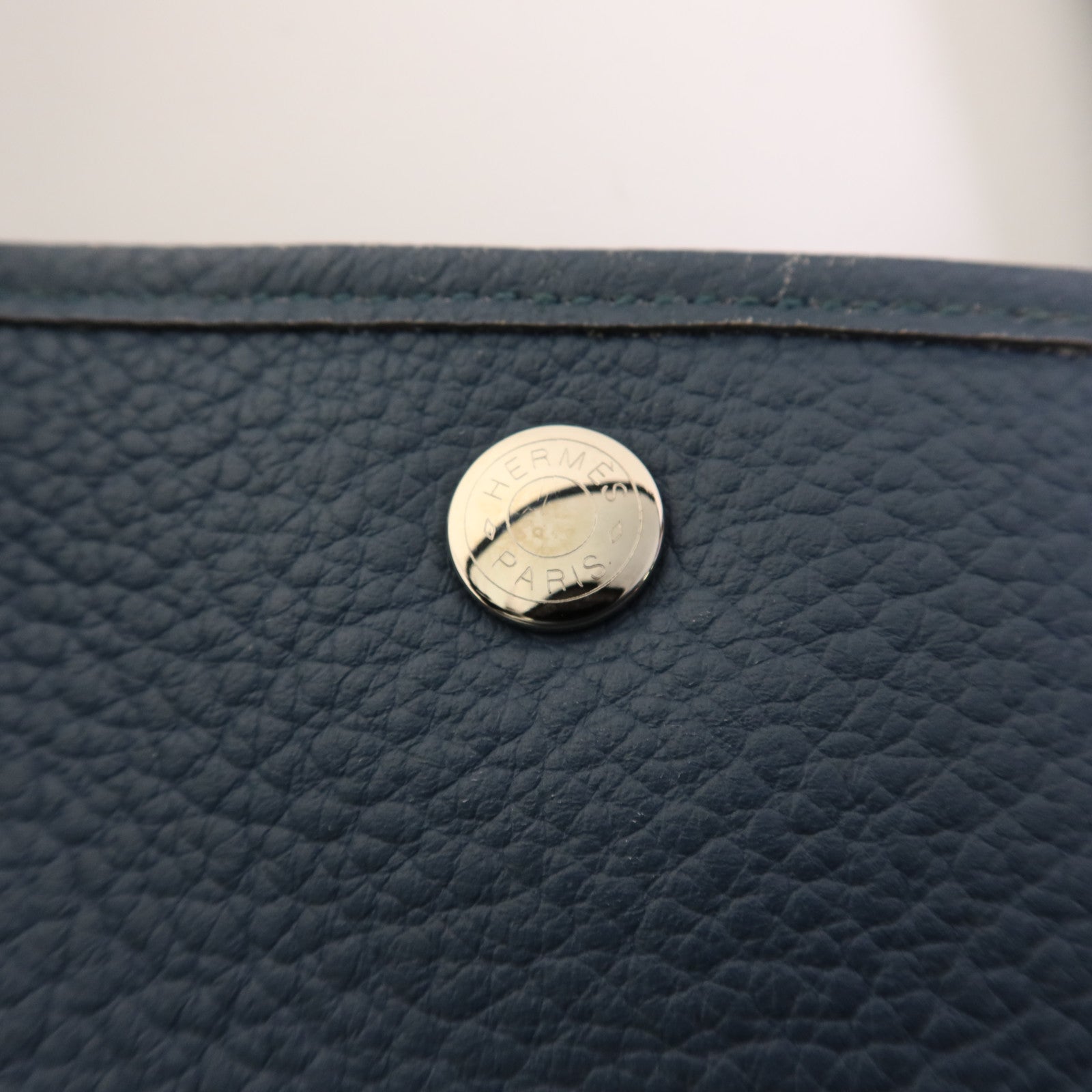 HERMES Negonda皮革Garden Party PM銀扣手挽袋Bleu Agate