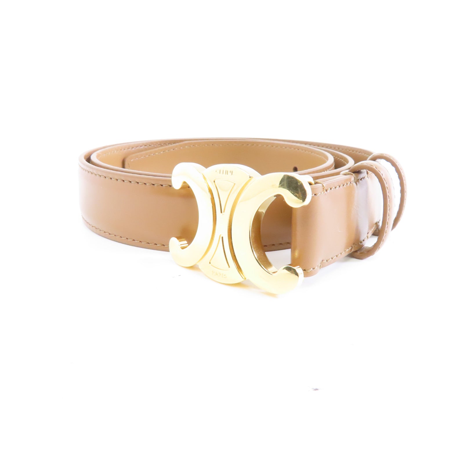 CELINE 牛皮皮革Belt金扣皮帶啡色