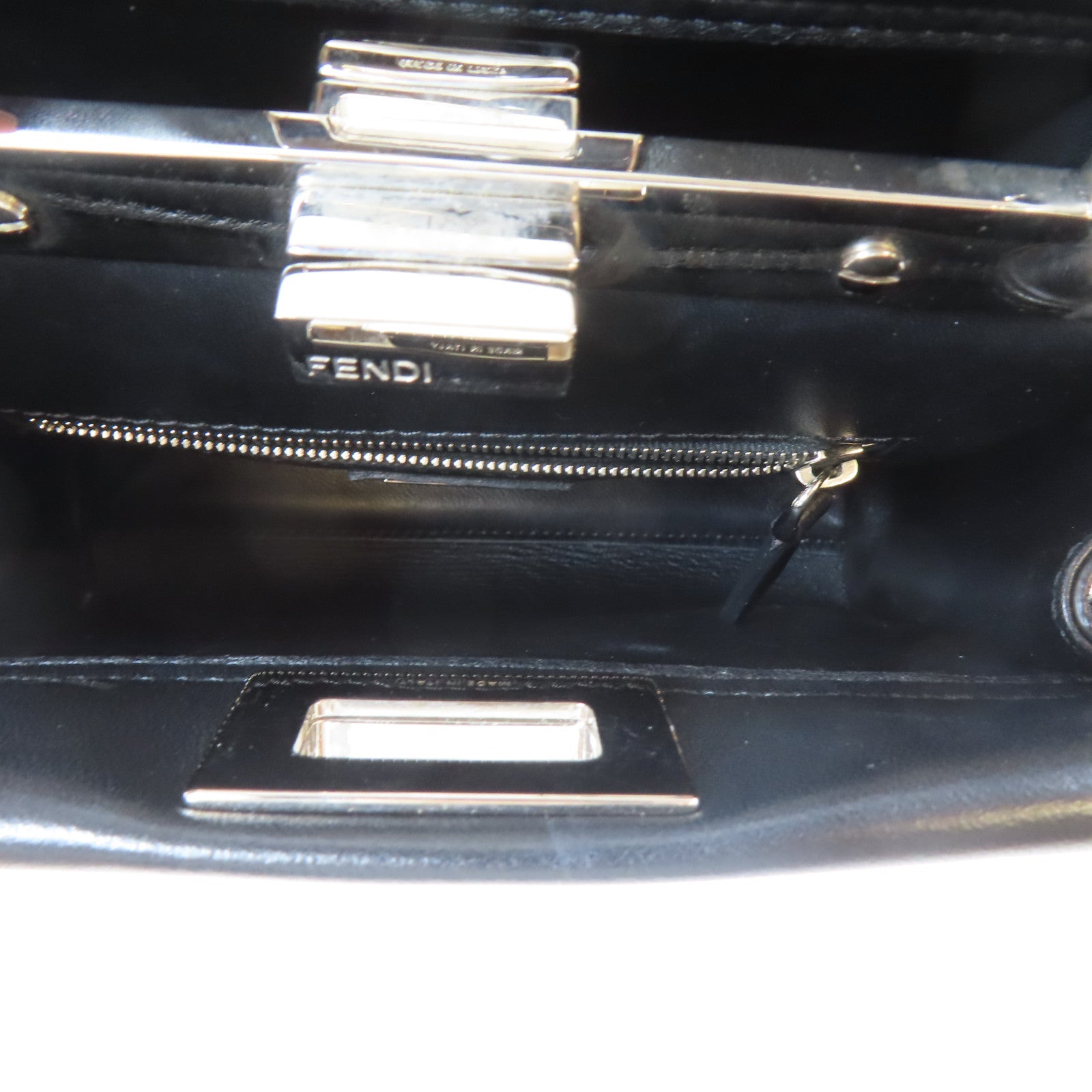 FENDI 牛皮皮革Peekaboo銀扣手挽肩背兩用袋黑色