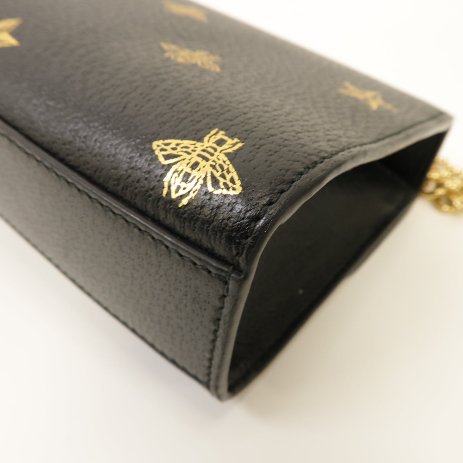 GUCCI 牛皮皮革Padlock Bee Star金扣鏈帶肩背袋黑色