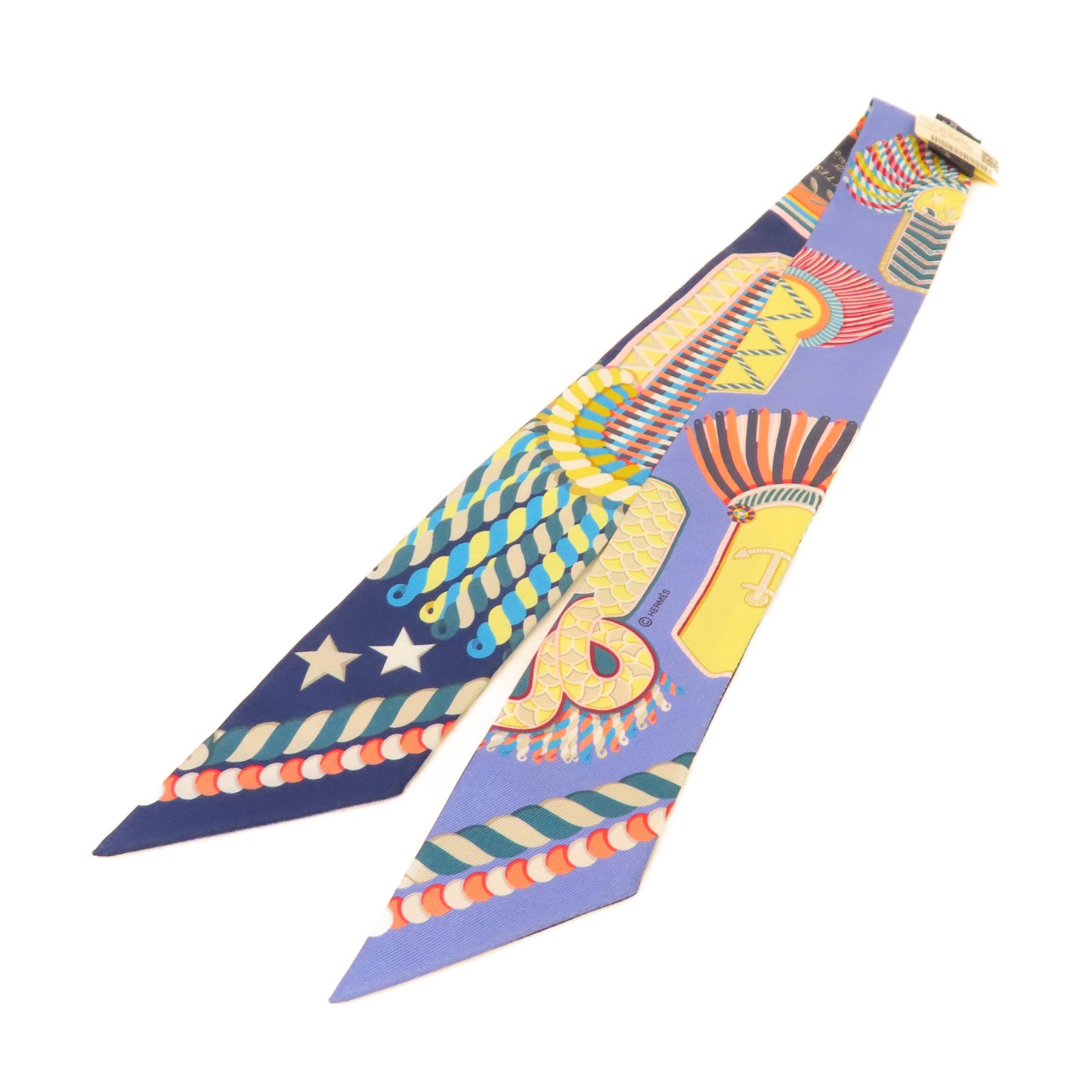 HERMES 【激減優惠】絲質Twilly絲巾寶藍色/藍色/彩色