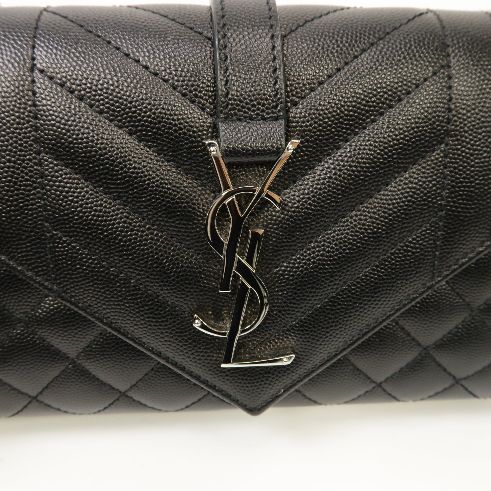 SAINT LAURENT 牛皮皮革Envelope Small銀扣鏈帶肩背袋黑色