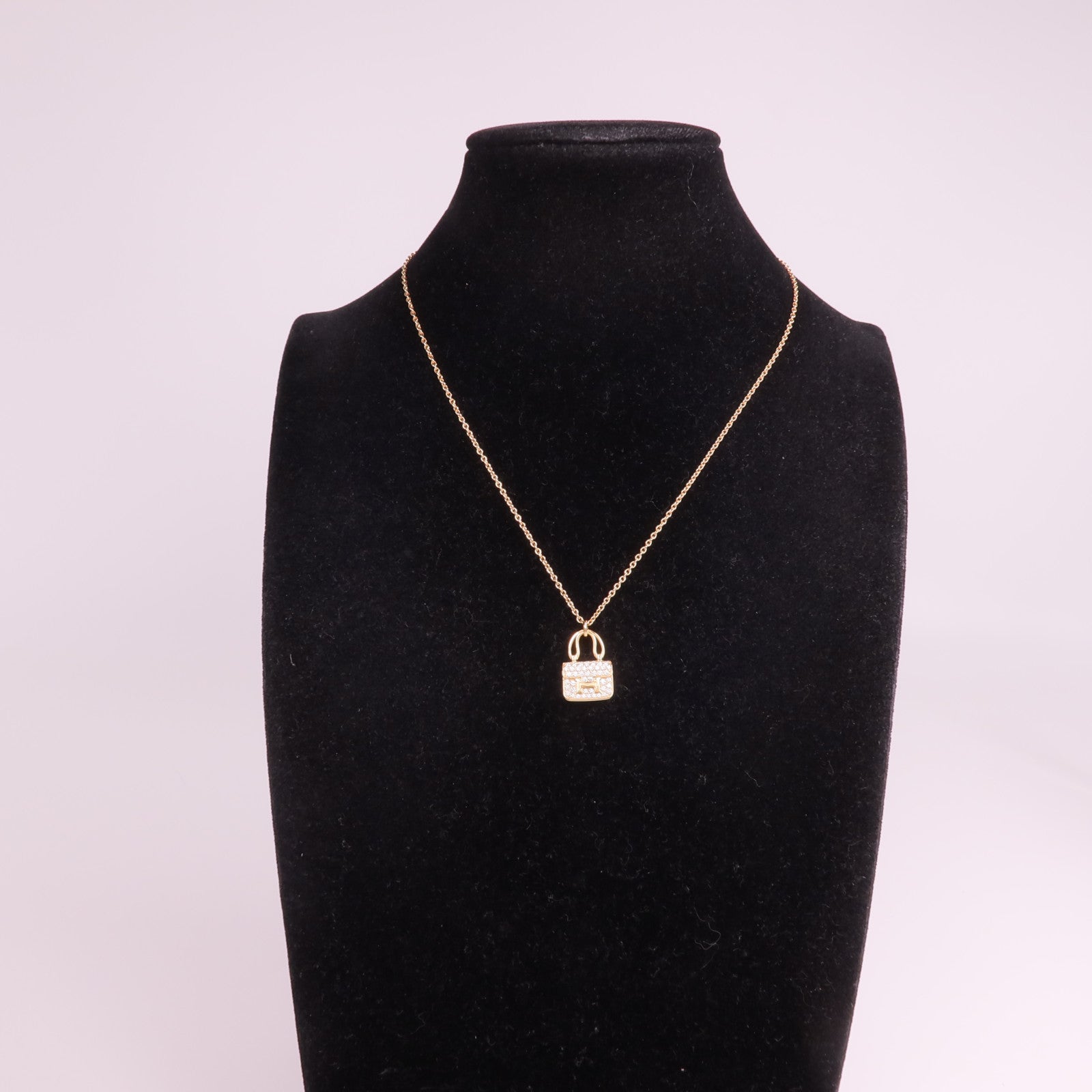 HERMES 18K玫瑰金Amulette Constance Necklace鑽石項鍊