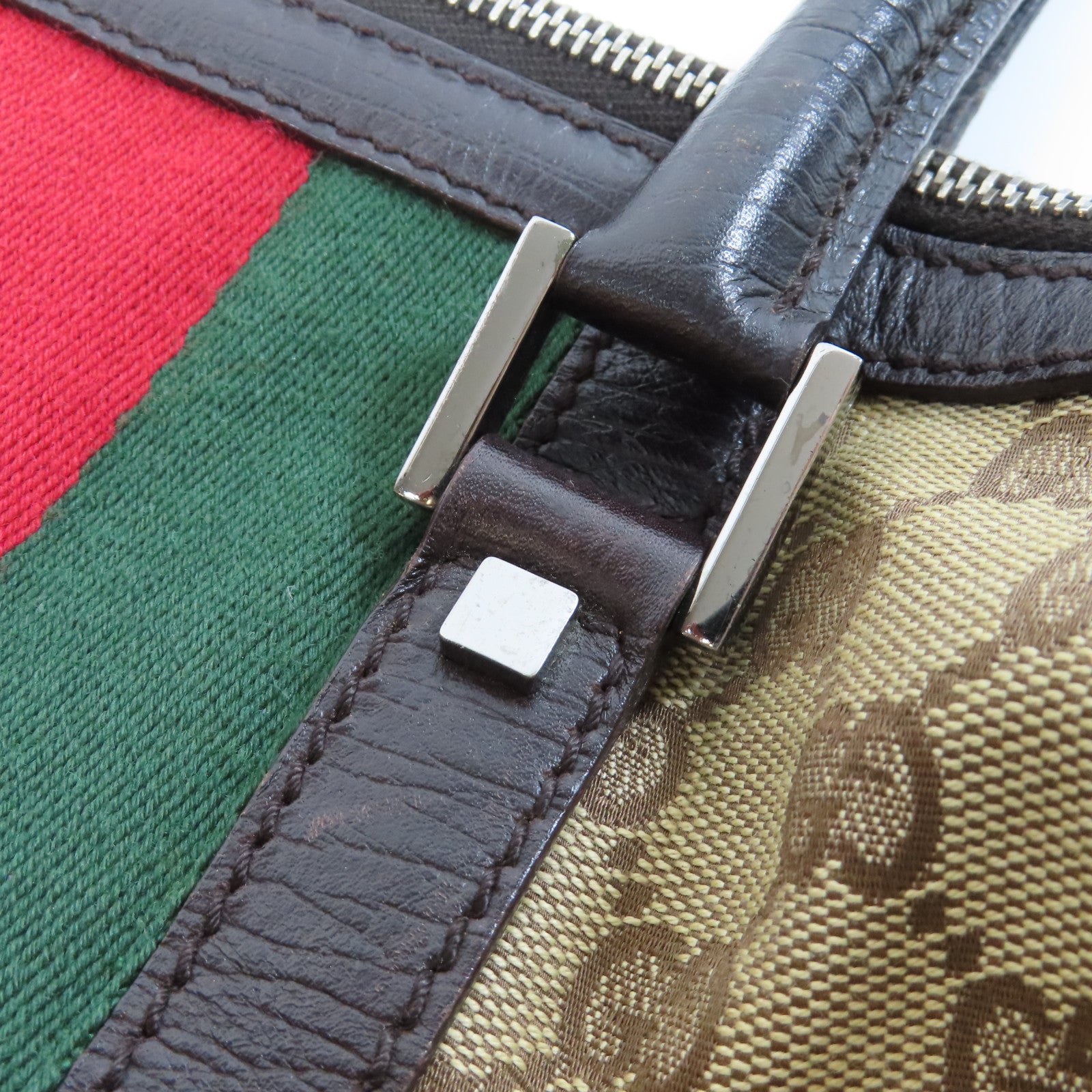 GUCCI 帆布Boston Bag銀扣肩背袋啡色