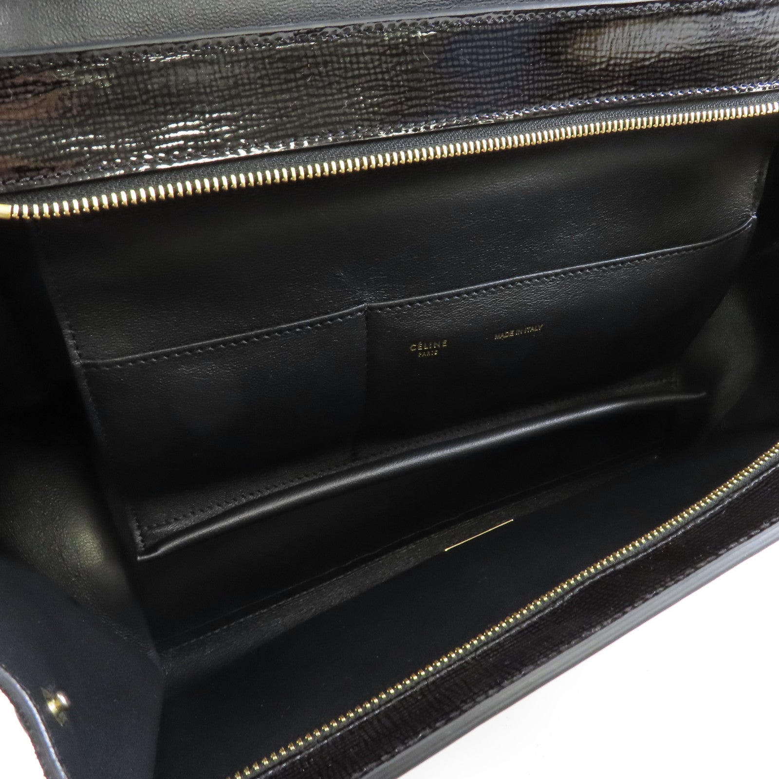 CELINE 漆皮皮革/麂皮皮革Trapeze金扣手挽肩背兩用袋黑色