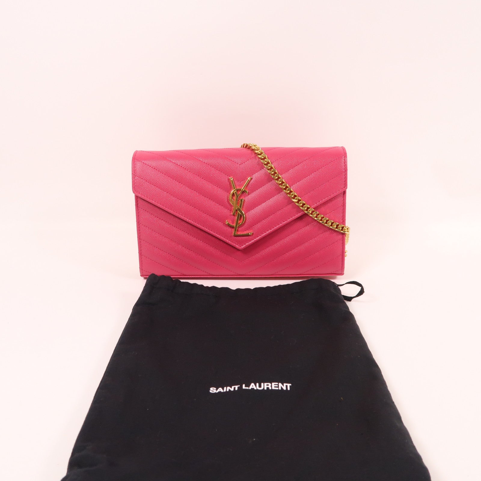 SAINT LAURENT 牛皮皮革Shoulder Bag金扣鏈帶肩背袋粉紅色