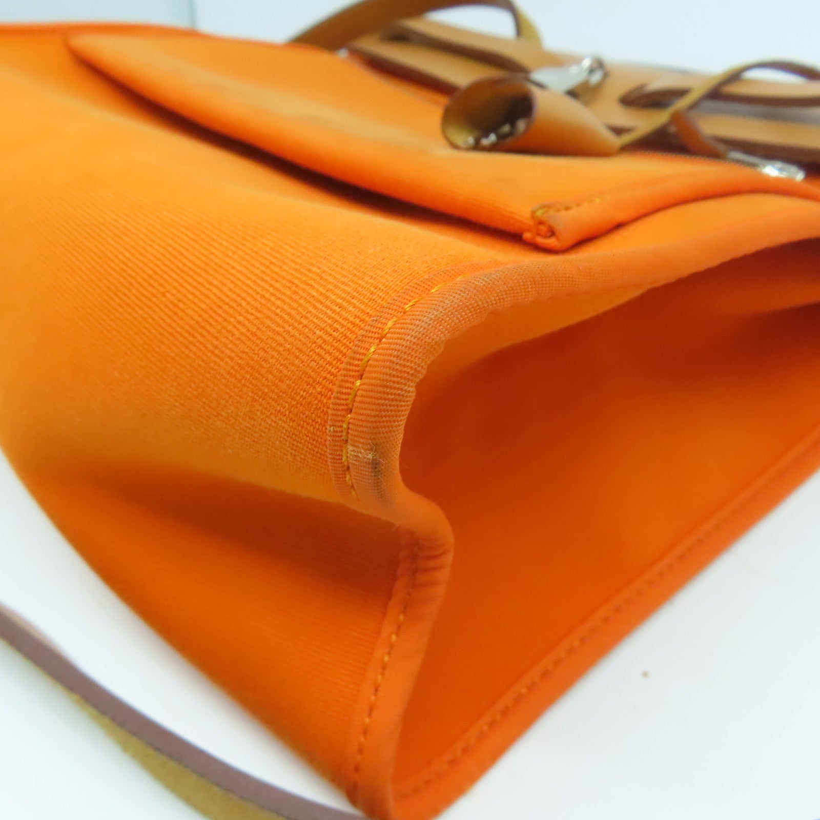 HERMES 【激減優惠】帆布Herbag PM銀扣手挽肩背兩用袋橙色