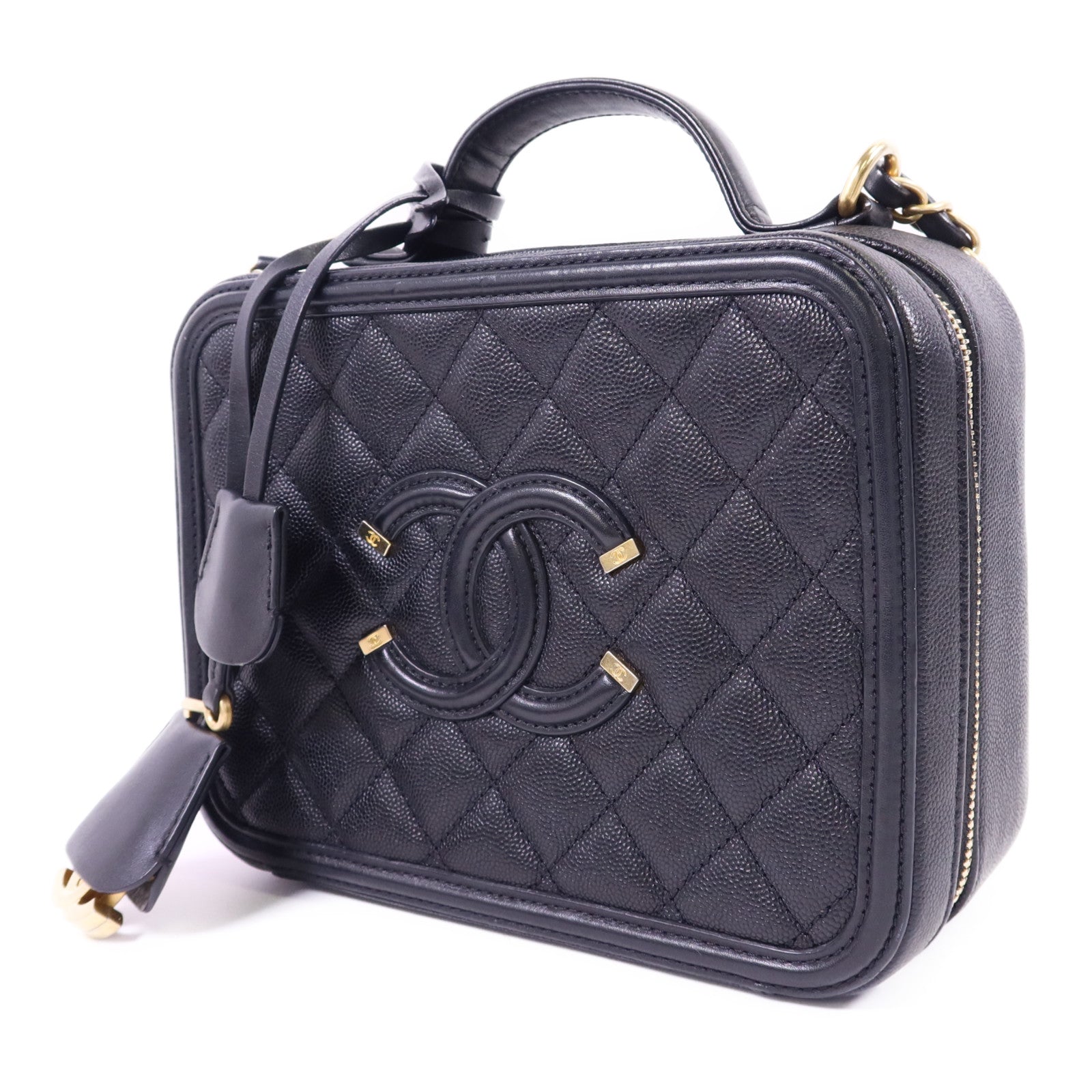 CHANEL 牛皮皮革Vanity Case Bag金扣手挽肩背兩用袋