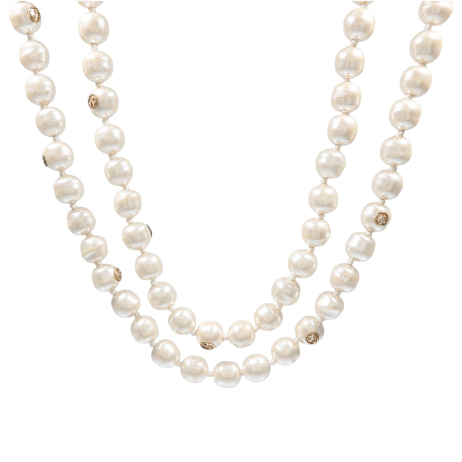 GUCCI PVC/Metal Faux Pearl Ribbon Necklace項鏈