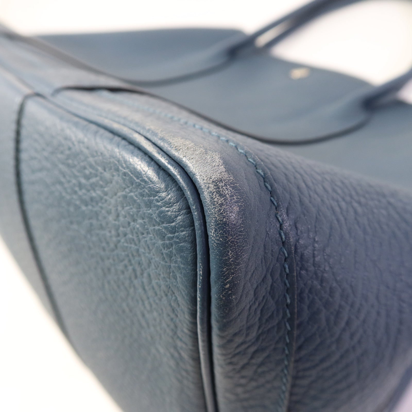 HERMES Negonda皮革Garden Party PM銀扣手挽袋Bleu Agate