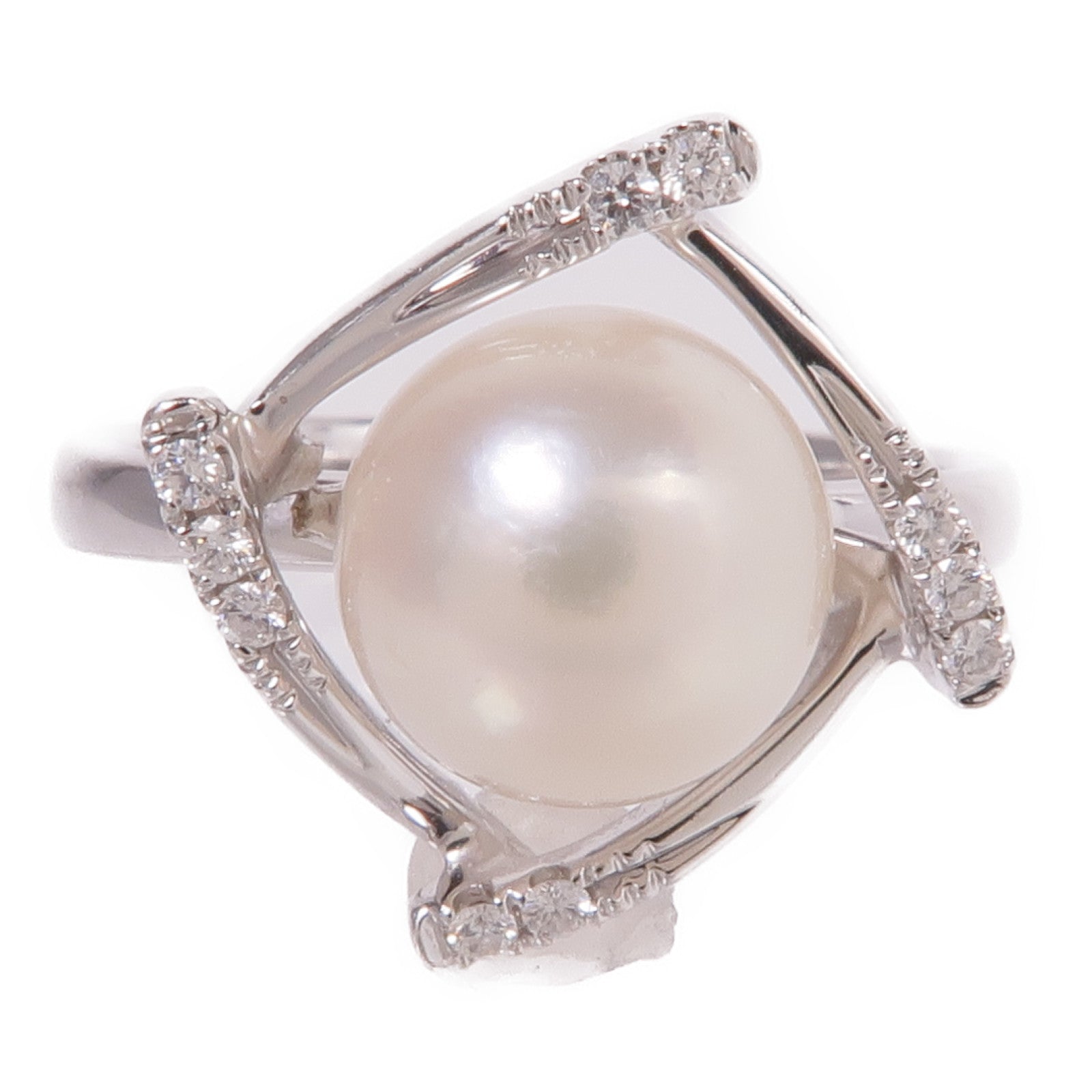 JEWELRY 【激減優惠】18K白金Pearl Diamond Ring珍珠/鑽石戒指US#5