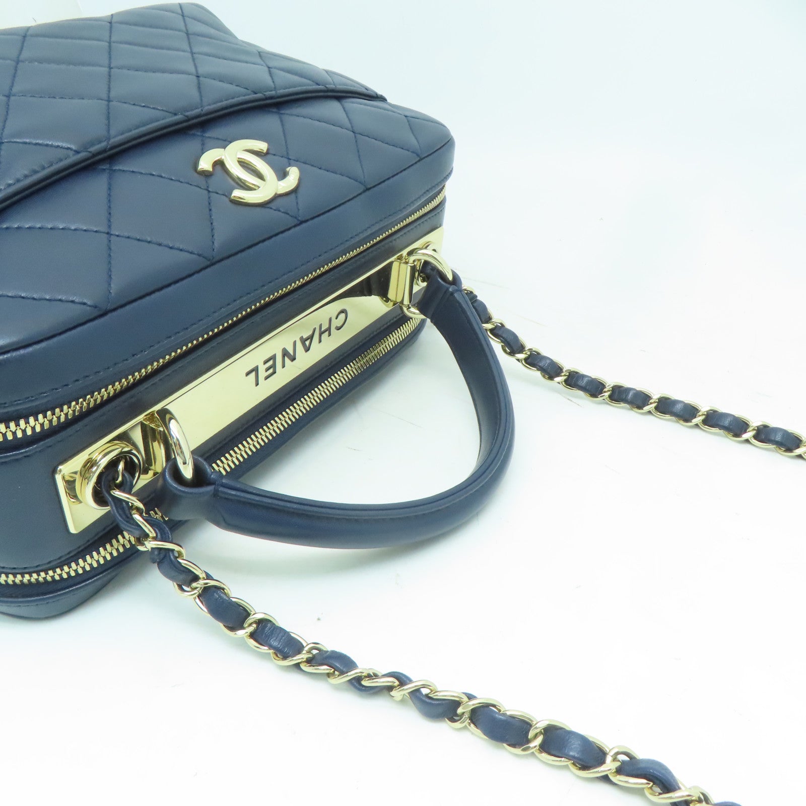CHANEL 【激減優惠】菱格羊皮皮革Shoulder Bag金扣手挽肩背兩用袋藍色